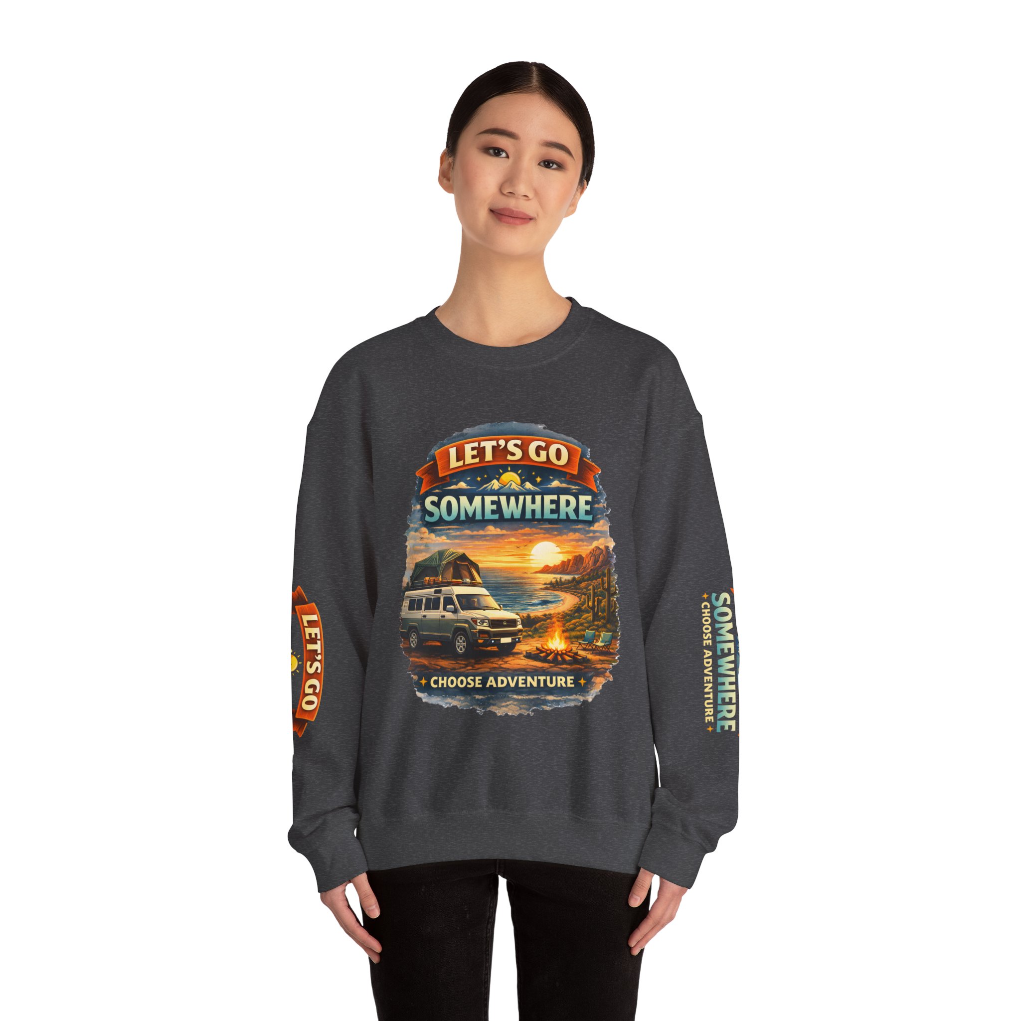 Unisex Heavy Blend™ Crewneck Sweatshirt — "Lets Go Somewhere" Design Scenic-Line