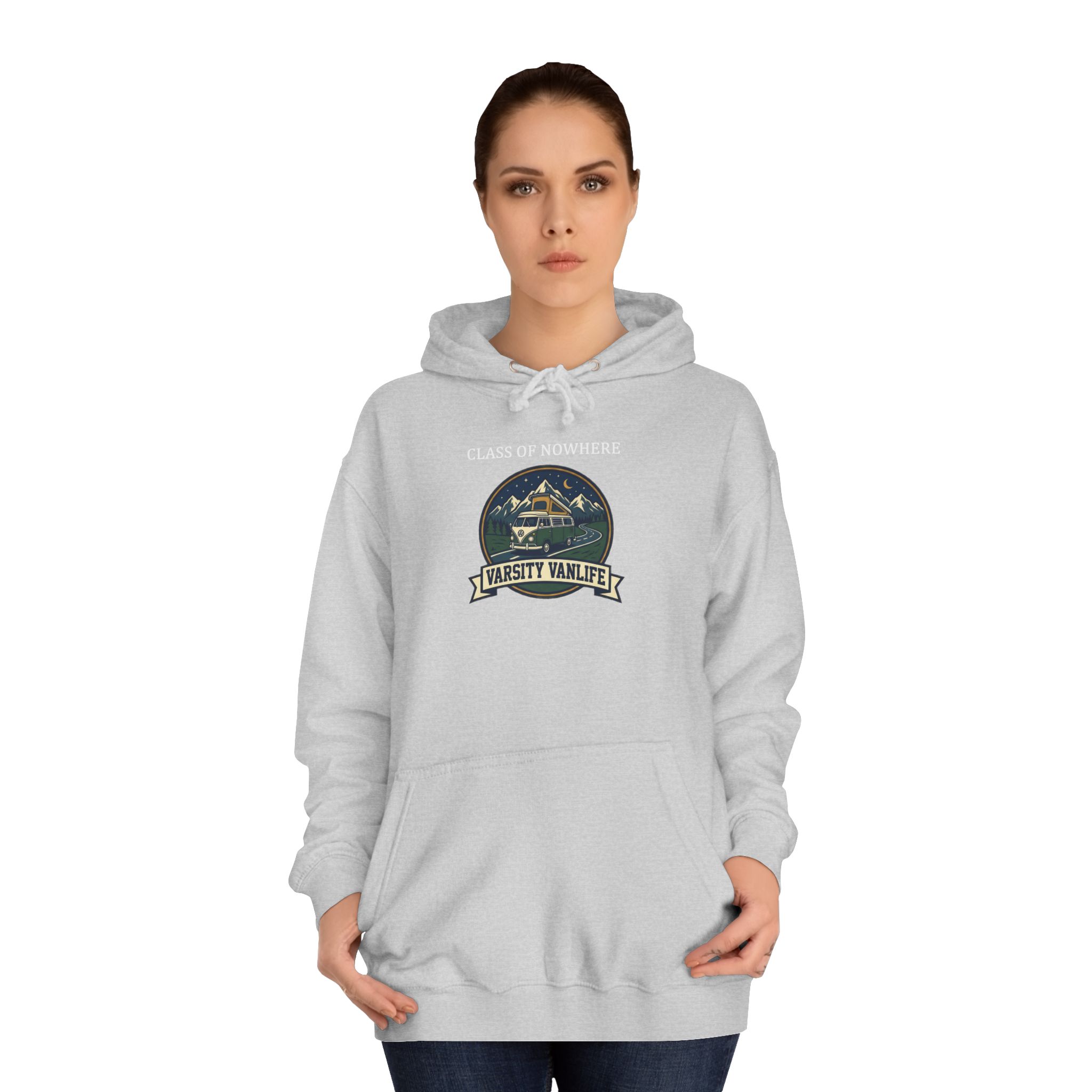 Hoodie — 'Varsity Vanlife-Adventure Academy ' College Road Trip Sweatshirt