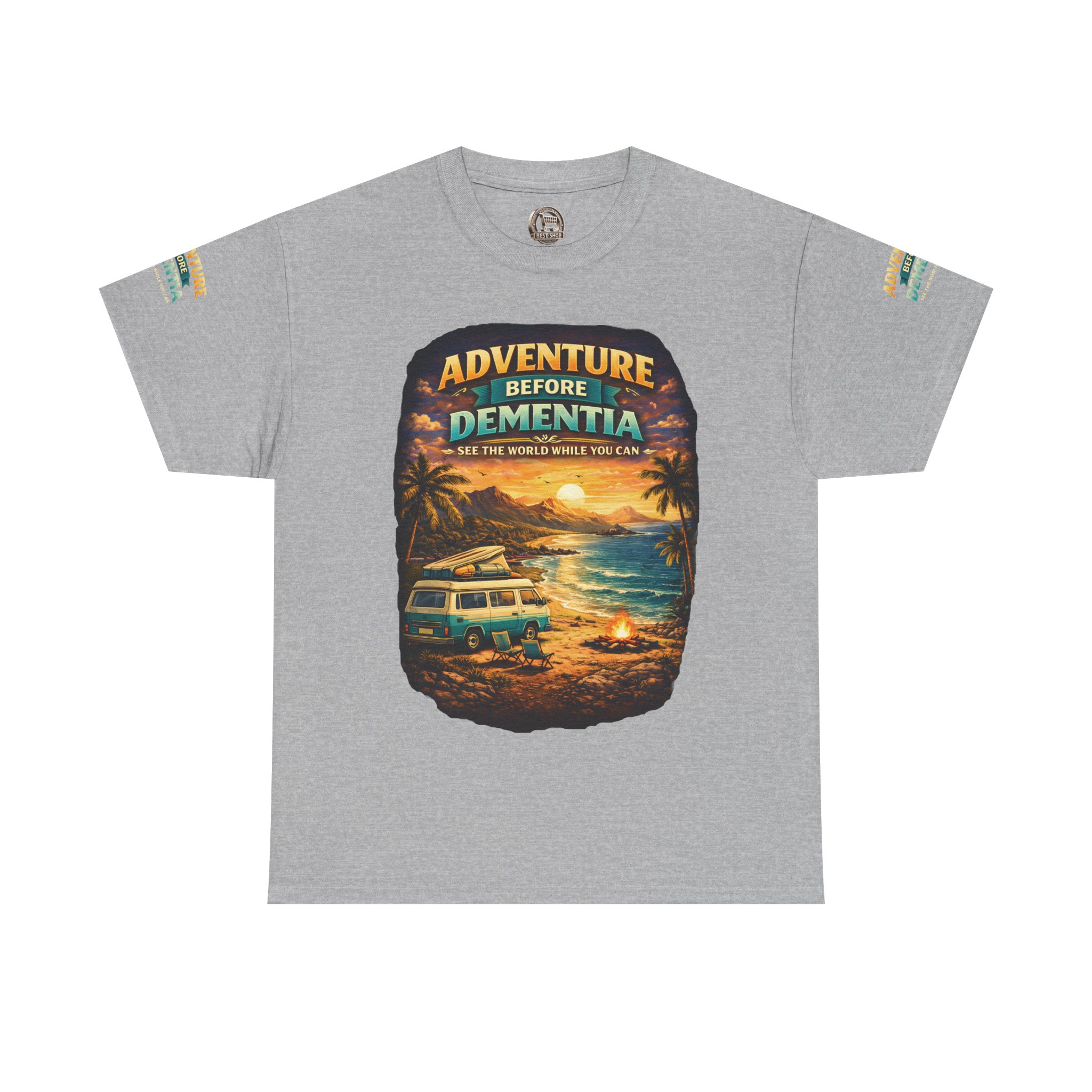 Unisex Heavy Cotton Tee — "Adventure Before Dementia" Design Scenic-Line
