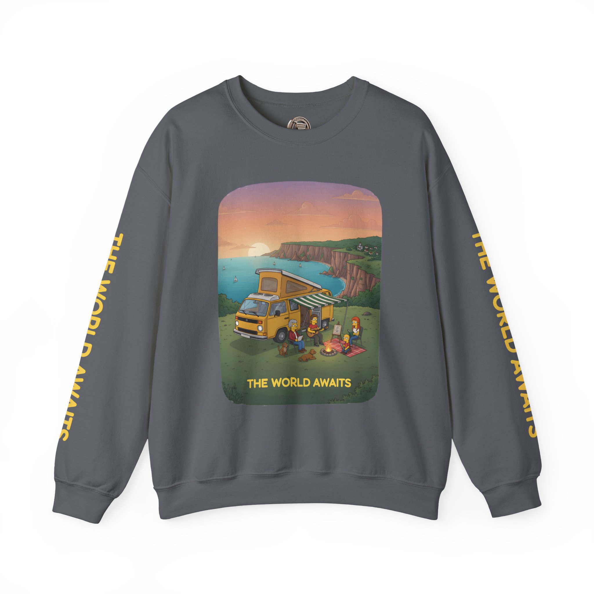 Unisex Heavy Blend™ Crewneck Sweatshirt — "The World Awaits" Design Sitcom-Line