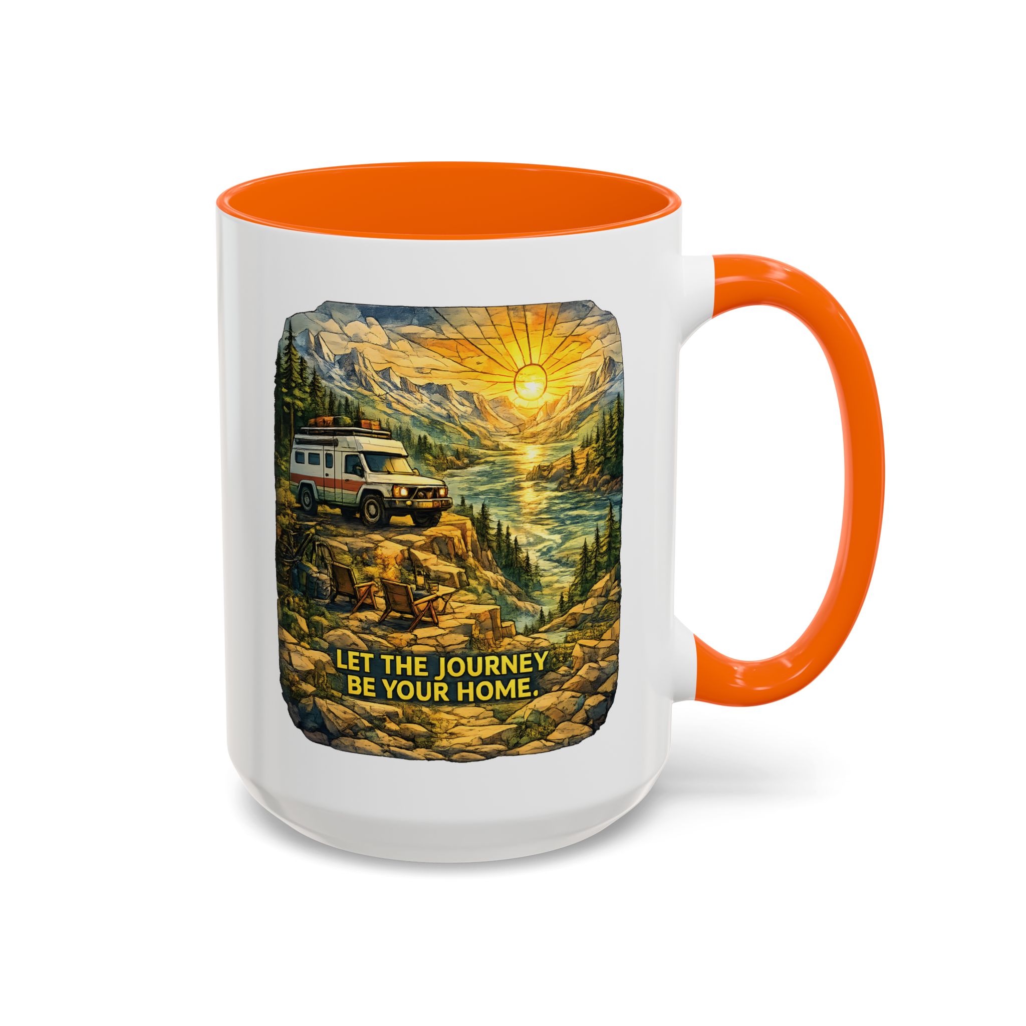 Accent Coffee Mug (11, 15oz) — "Let The Journey Be Your Home" Design Cubic-Line