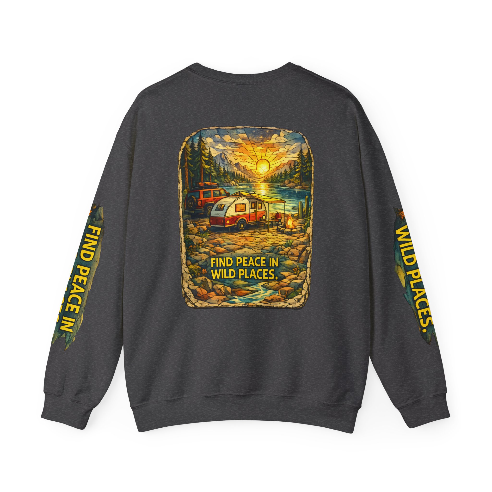 Unisex Heavy Blend™ Crewneck Sweatshirt — "Find Peace In Wild Places" Design Cubic-Line