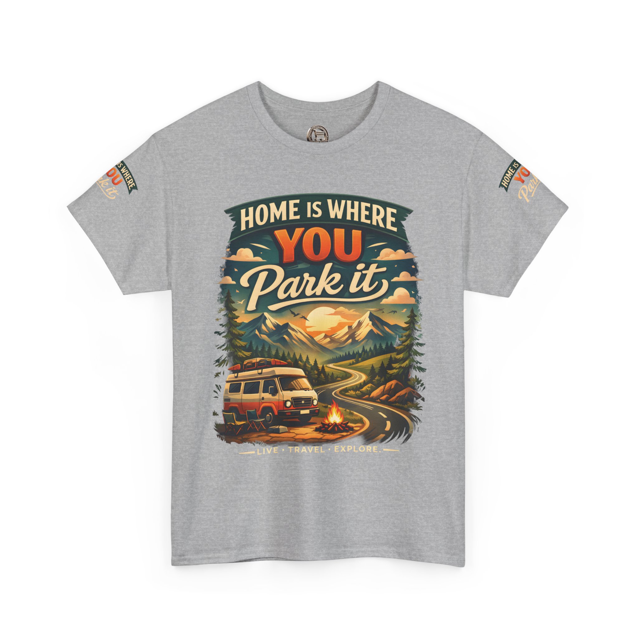 Unisex Heavy Cotton Tee — "Hom Is Where You Park It" Design Scenic-Line