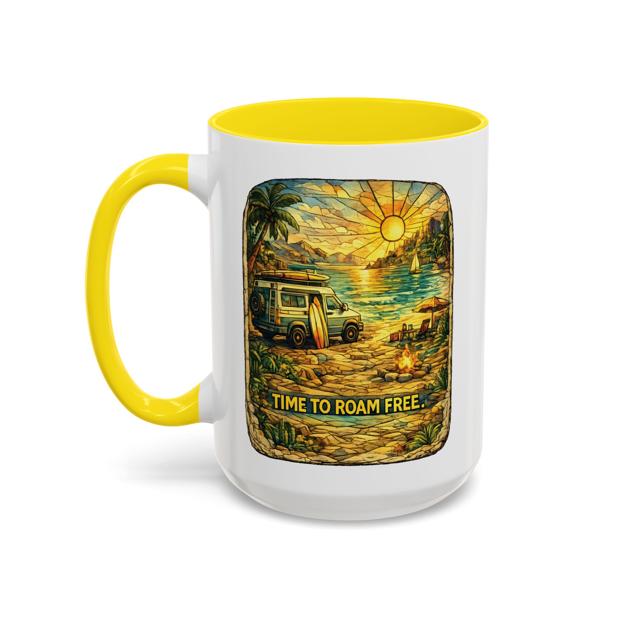 Accent Coffee Mug (11, 15oz) — "Time To Roam Free" Design Cubic-Line