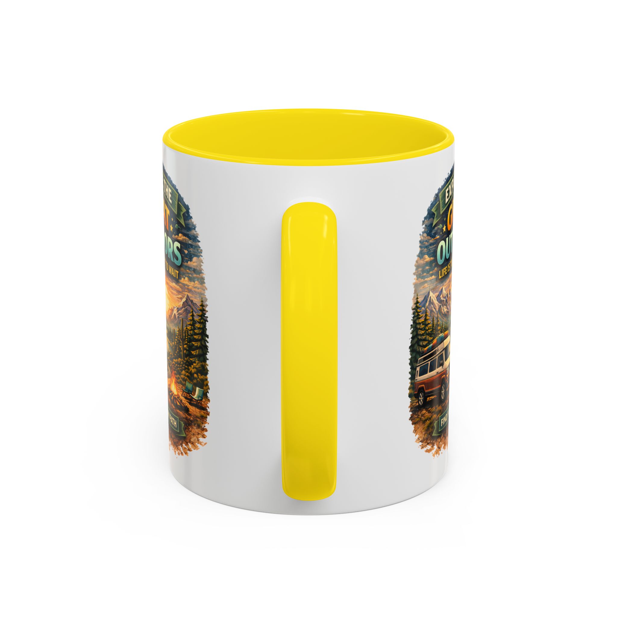 Accent Coffee Mug (11, 15oz) — "Explore The Great Outdoors" Design Scenic-Line