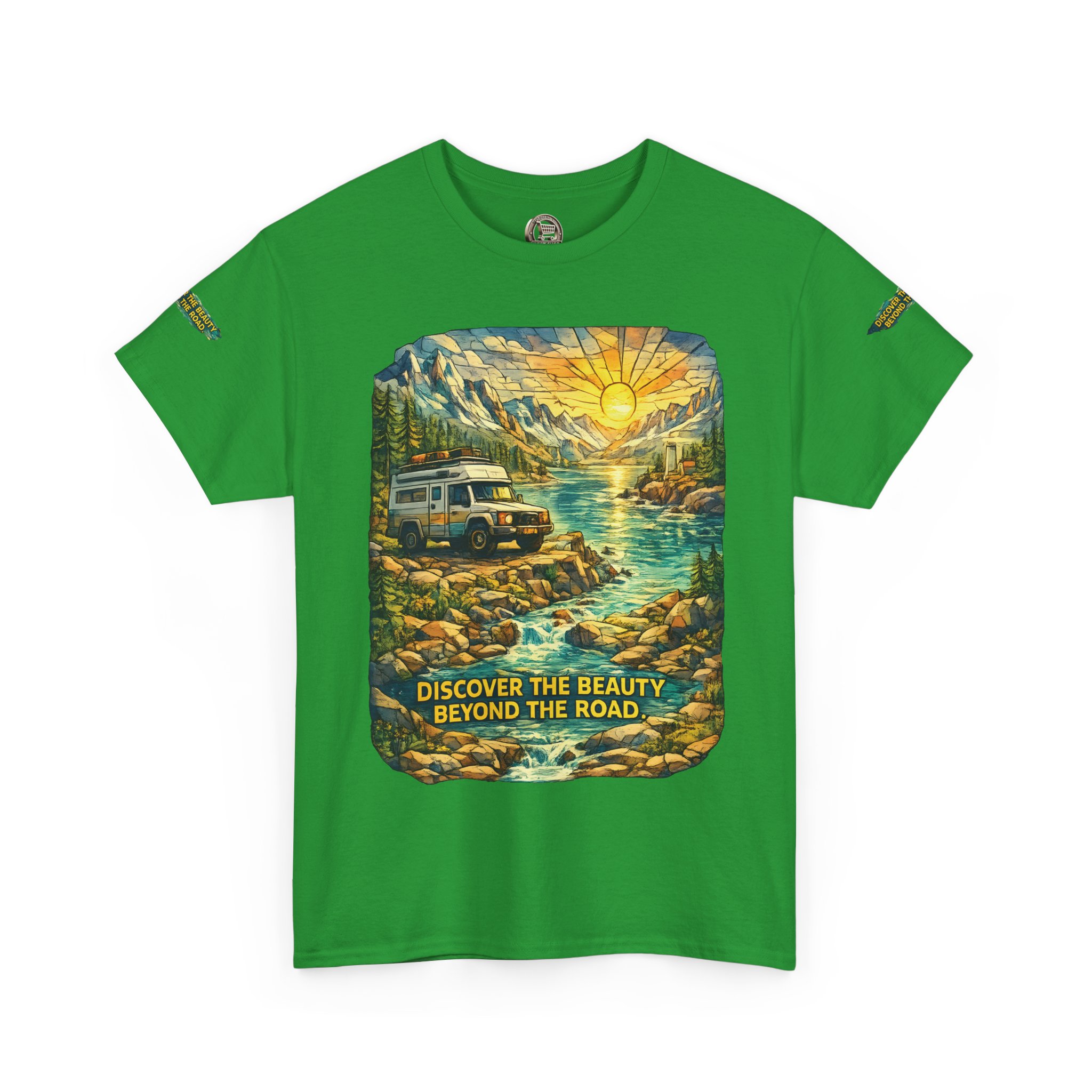 Unisex Heavy Cotton Tee — "Discover The Bieuty Beyond The Road" Design Cubic-Line