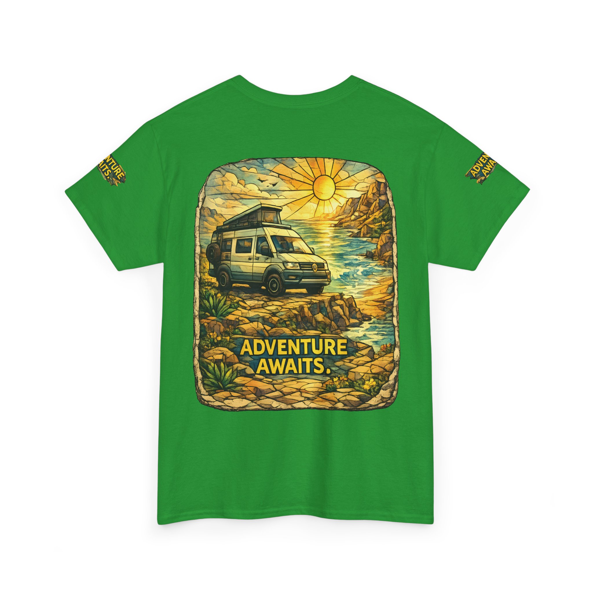 Unisex Heavy Cotton Tee — "Adventure Awaits" Design Cubic-Line