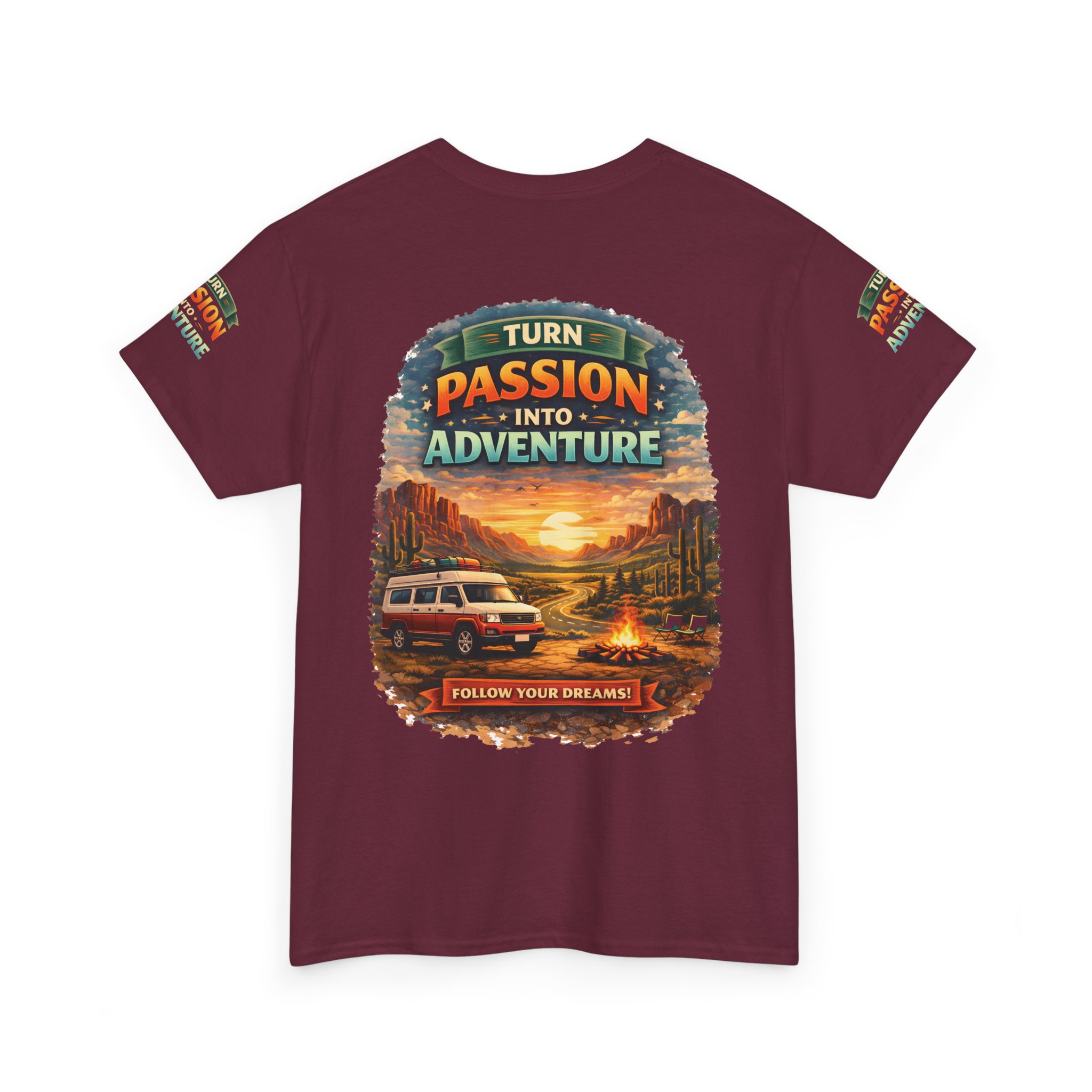 Unisex Heavy Cotton Tee — "Turn Passion Into Adventure" Design Scenic-Line