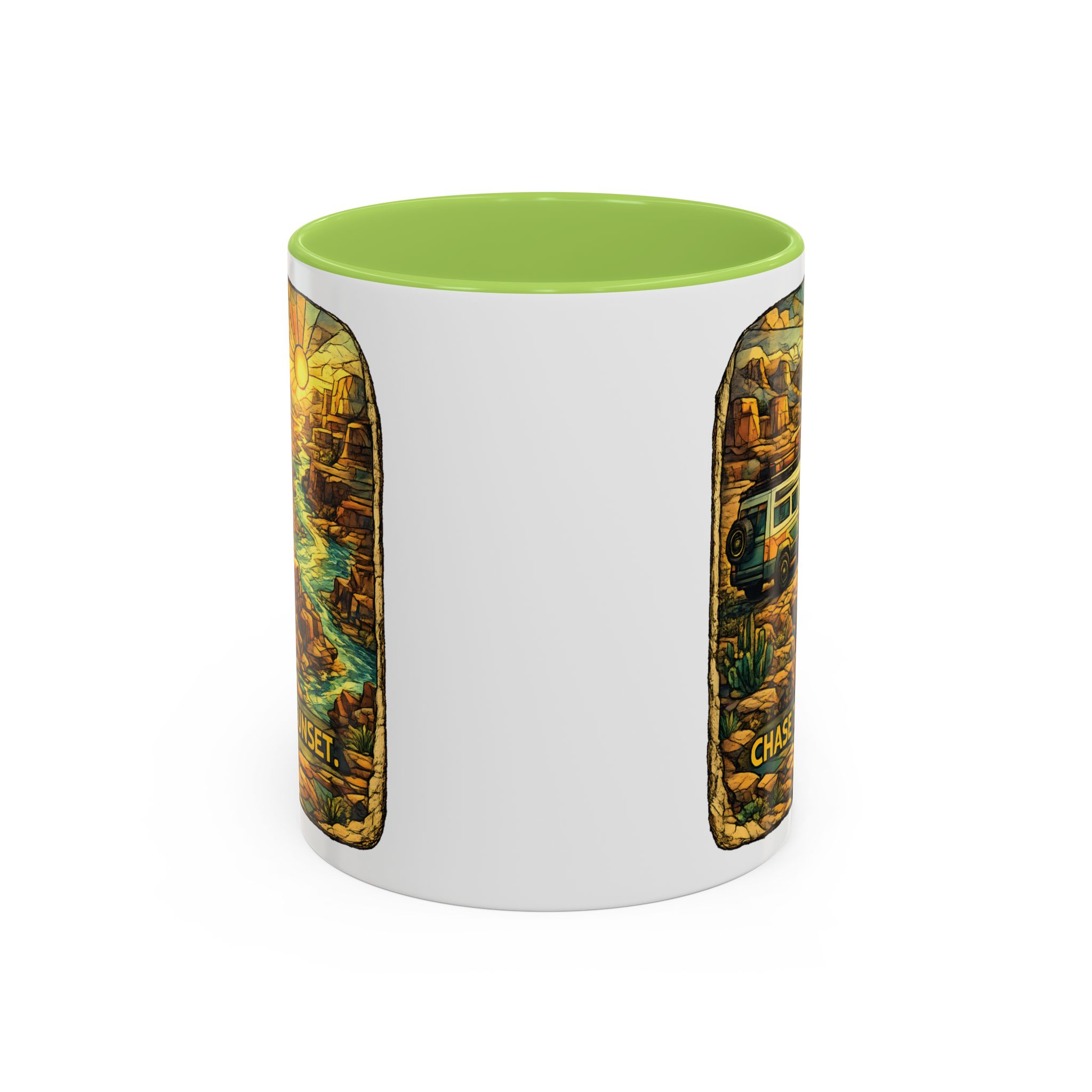 Accent Coffee Mug (11, 15oz) — "Chase The Sunset" Design Cubic-Line