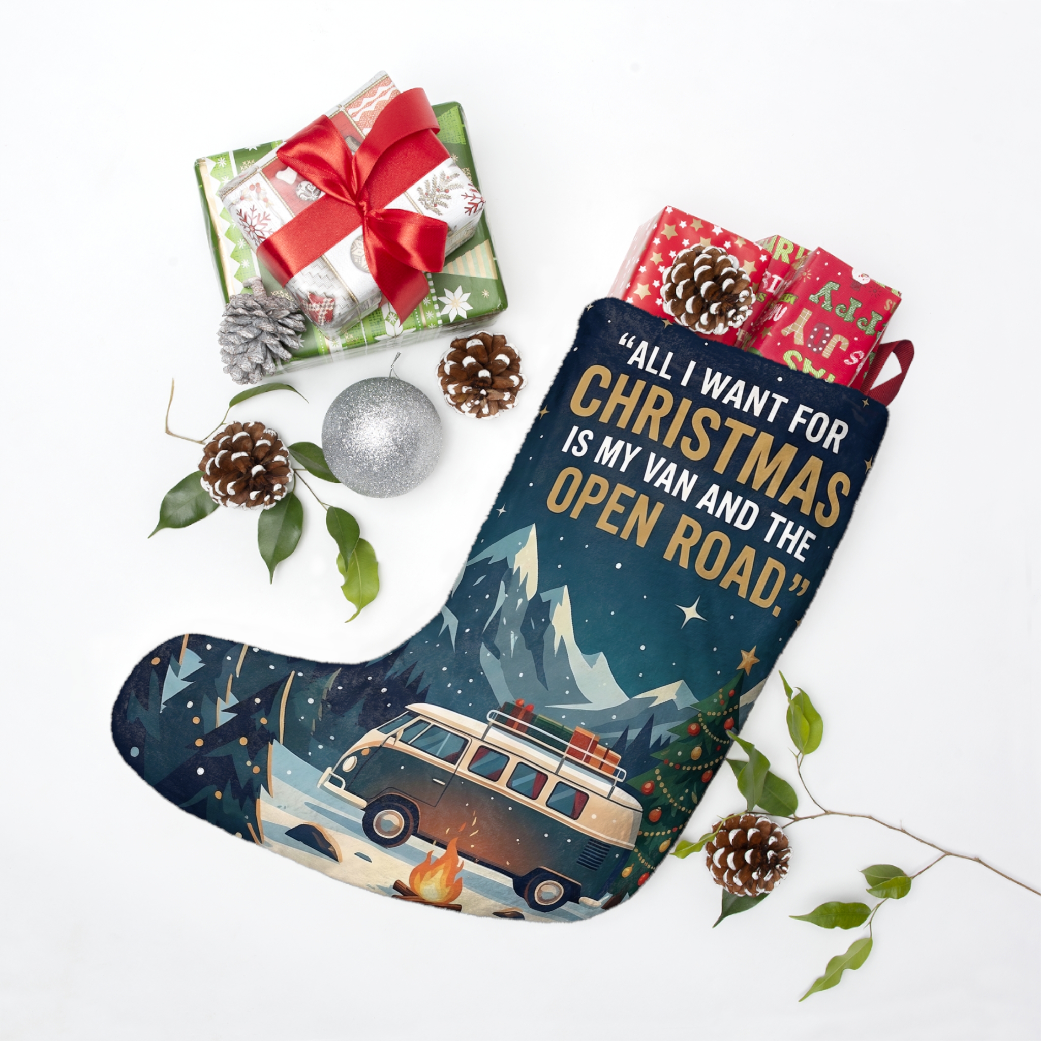 Campervan Christmas Stocking | "Jingle All the Way(In My Campervan) - All I want For Christmas Is My Van And The Open Road"