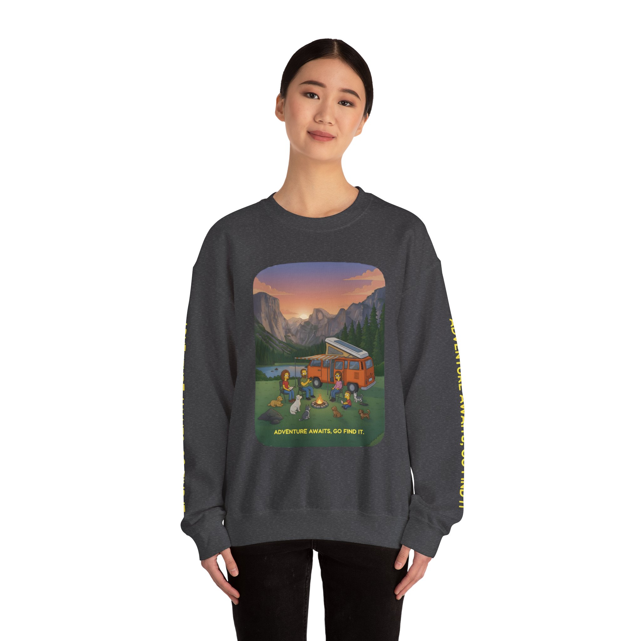 Unisex Heavy Blend™ Crewneck Sweatshirt — "Adventure Awaits-Go Find It"" Design Sitcom-Line