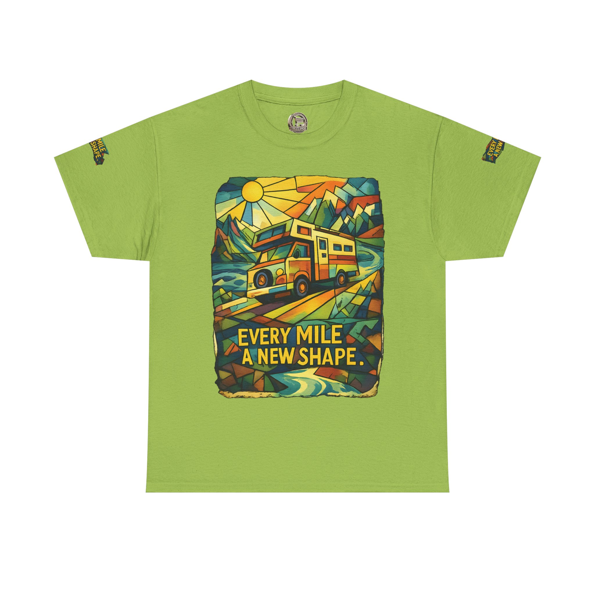 Unisex Heavy Cotton Tee — "Every Mile A New Shape" Design Cubic-Line
