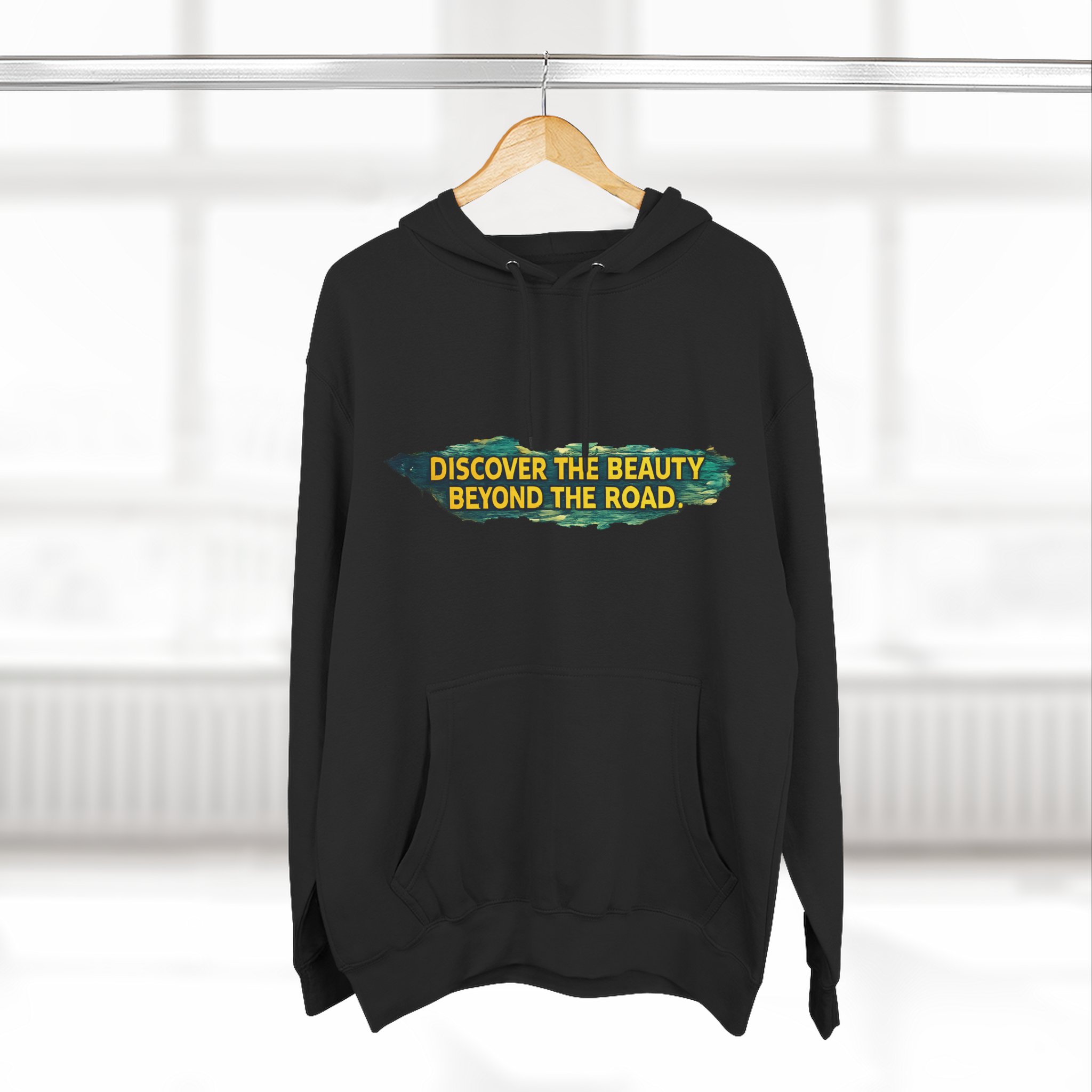 Three-Panel Fleece Hoodie - "Discover The Bieuty Beyond The Road" Design Cubic-Line