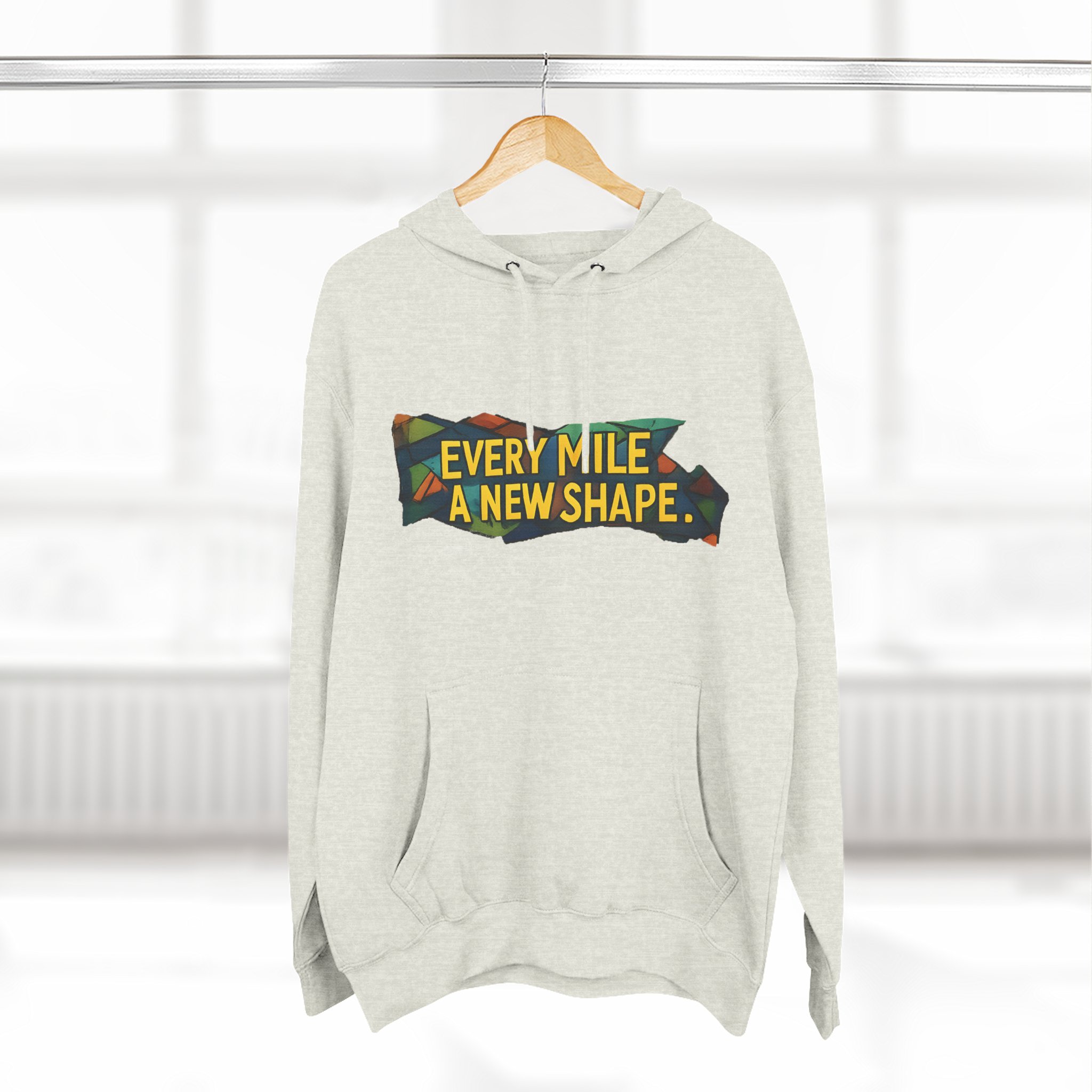 Three-Panel Fleece Hoodie - "Every Mile A New Shape" Design Cubic-Line