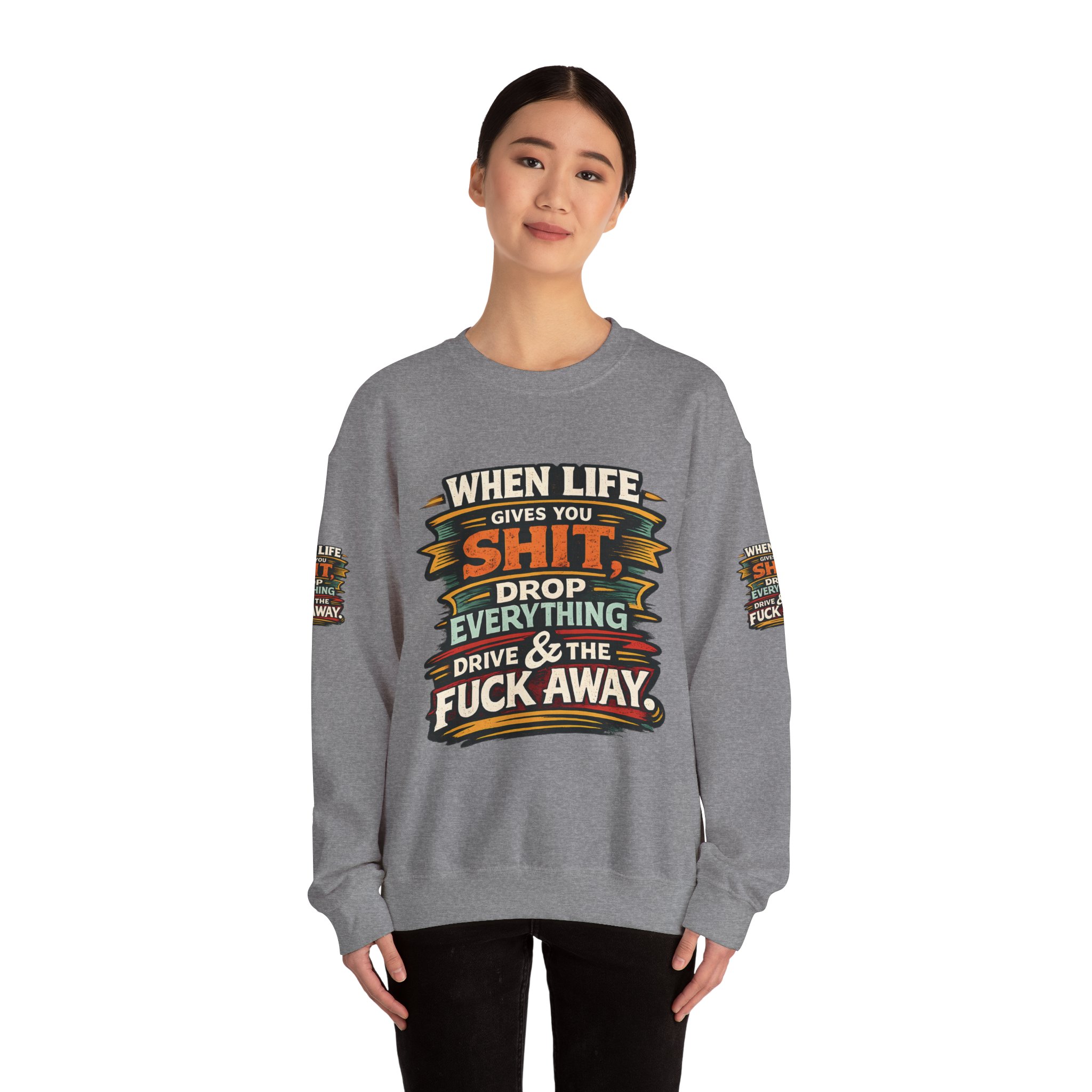 Unisex Heavy Blend™ Crewneck Sweatshirt — "When Live Gives You Shit" Design F**K-Line