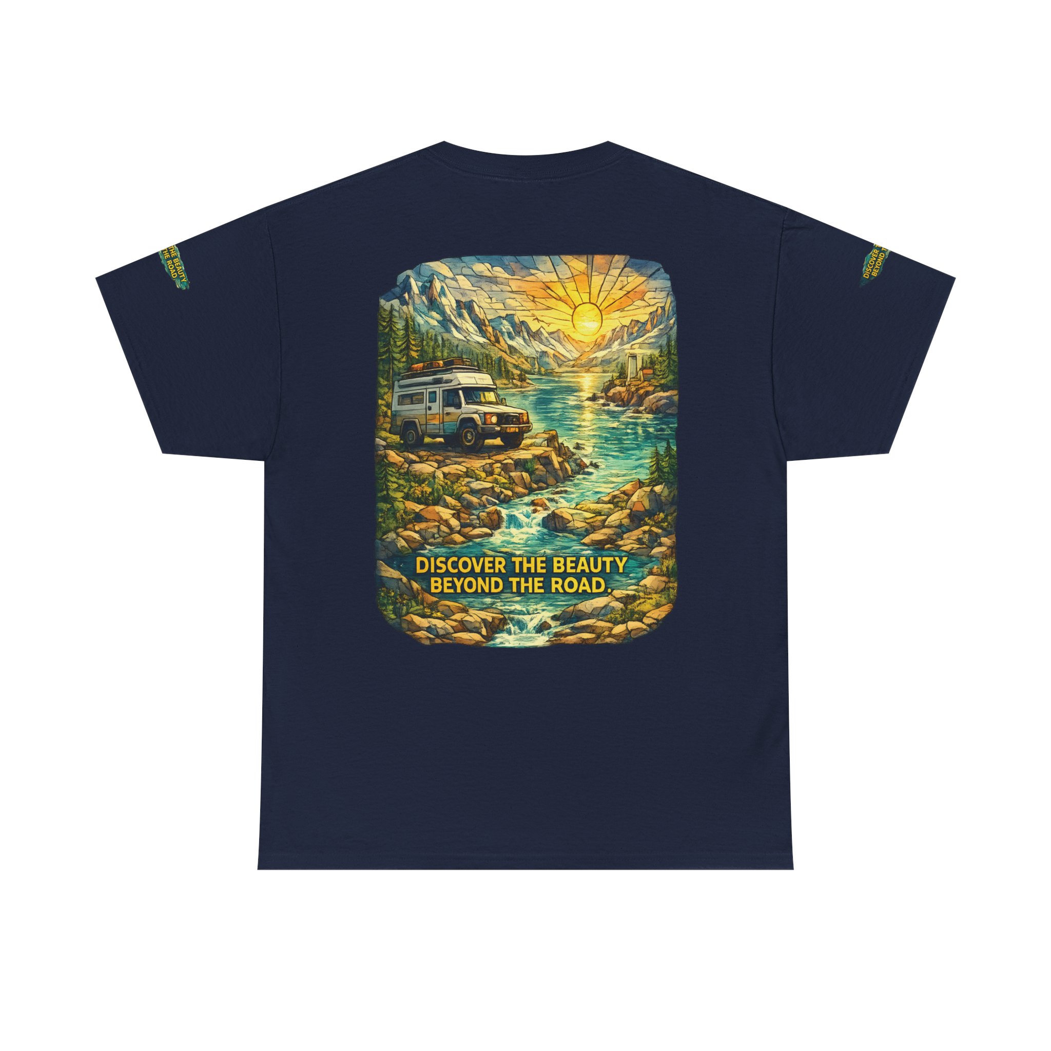 Unisex Heavy Cotton Tee — "Discover The Bieuty Beyond The Road" Design Cubic-Line