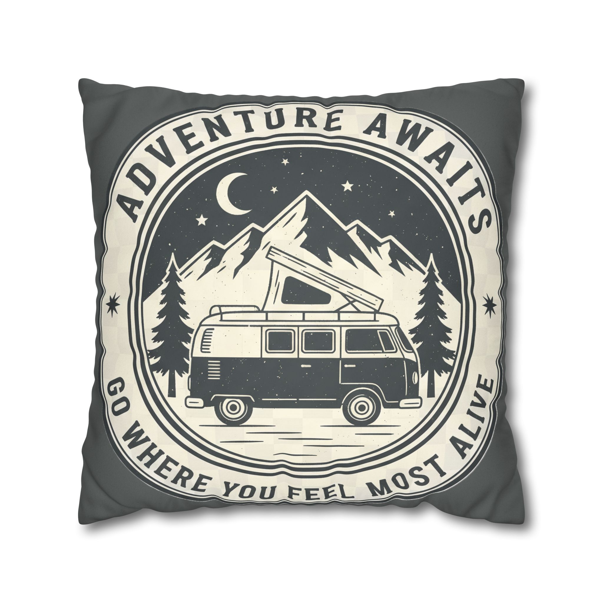 Pillowcase — "Adventure Awaits-Go Where You Feel Most Alive" Faux Suede Travel Throw Pillow Cover
