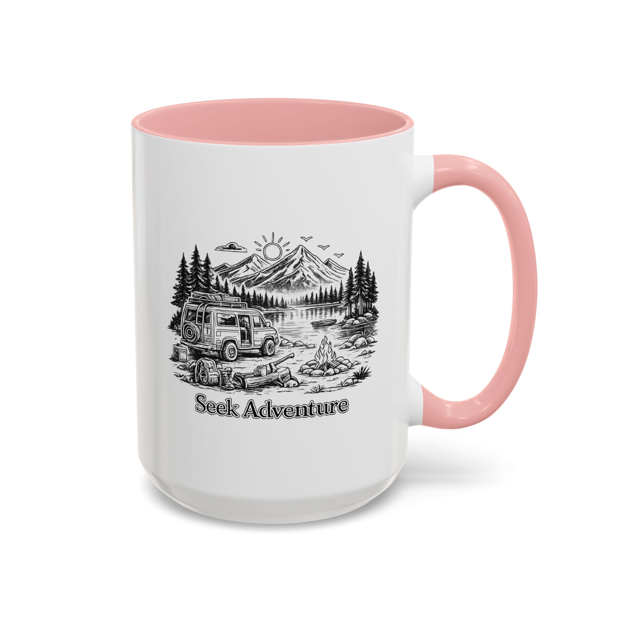 Accent Coffee Mug (11, 15oz) — "Seek Adventure" Design Minimal-Line