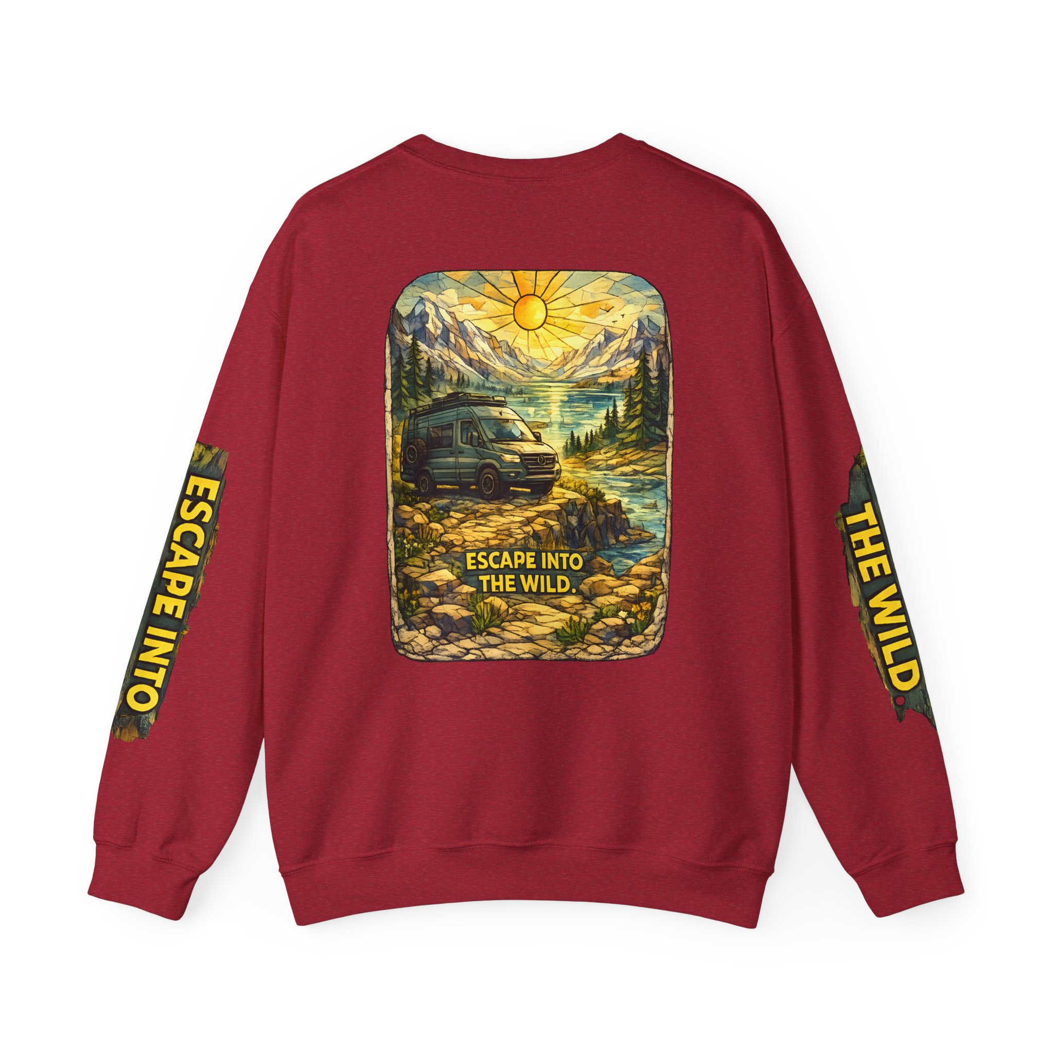 Unisex Heavy Blend™ Crewneck Sweatshirt — "Escape Into The Wild" Design Cubic-Line