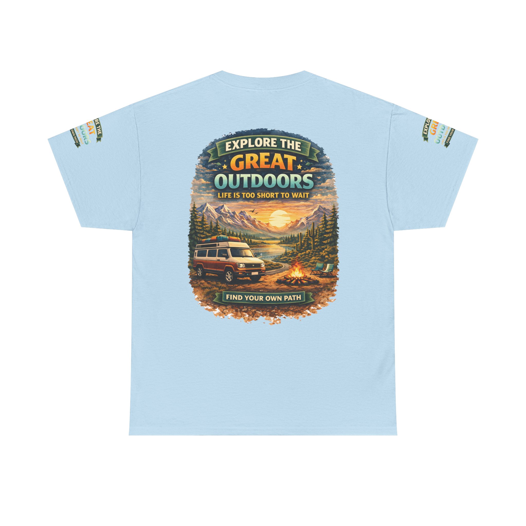 Unisex Heavy Cotton Tee — "Explore The Great Outdoors" Design Scenic-Line