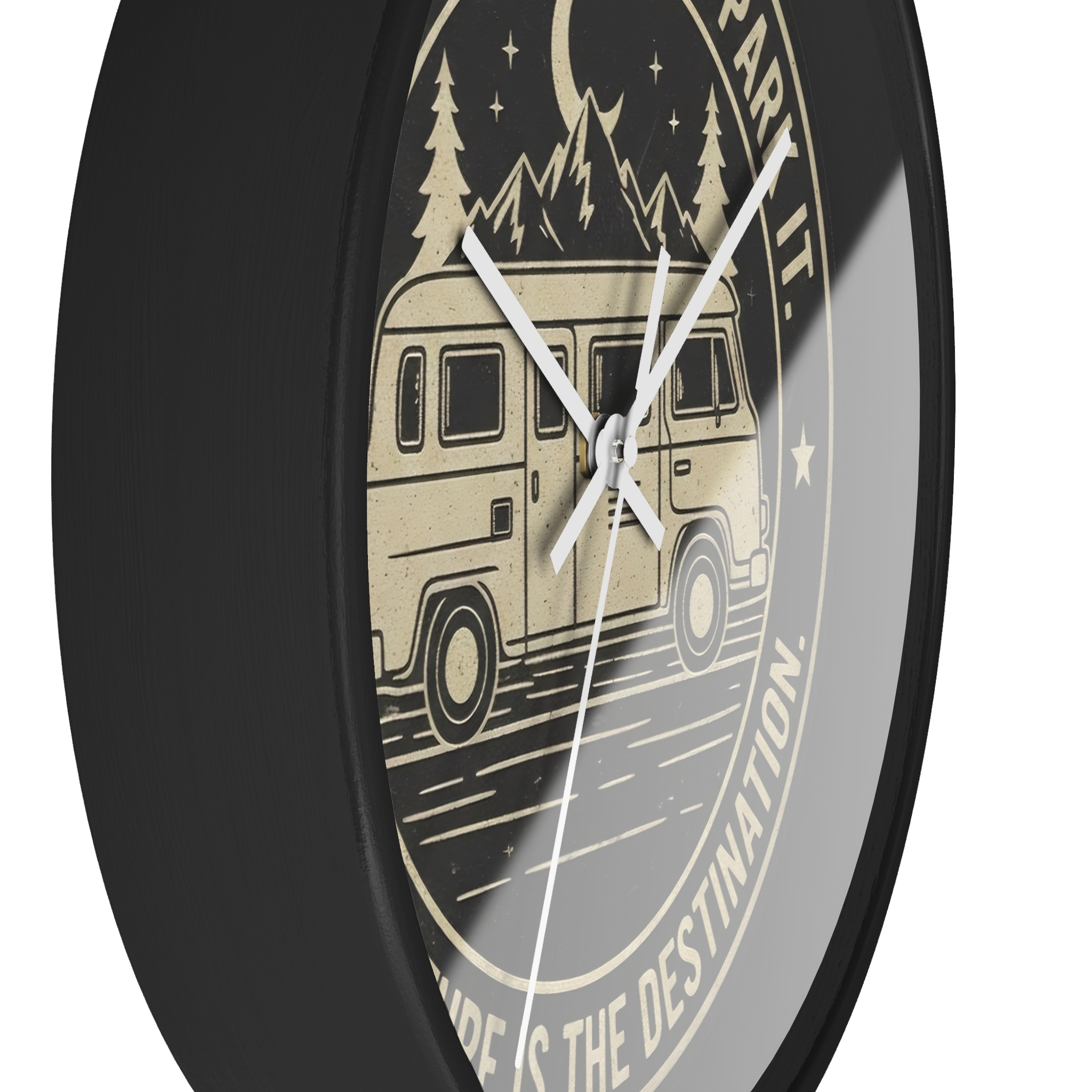 Wall Clock — "Home Is Where You Park It-Adventure is the destination" Camper Van Mountain Travel Timepiece