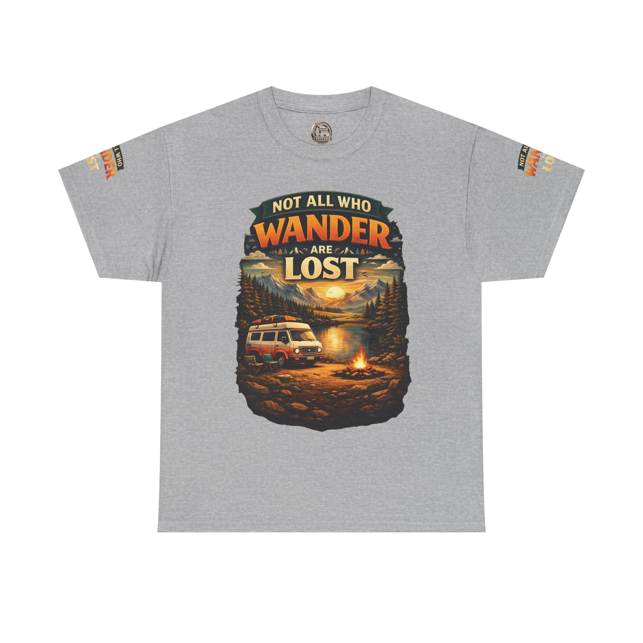 Unisex Heavy Cotton Tee — "Not All Who Wander Are Lost" Design Scenic-Line