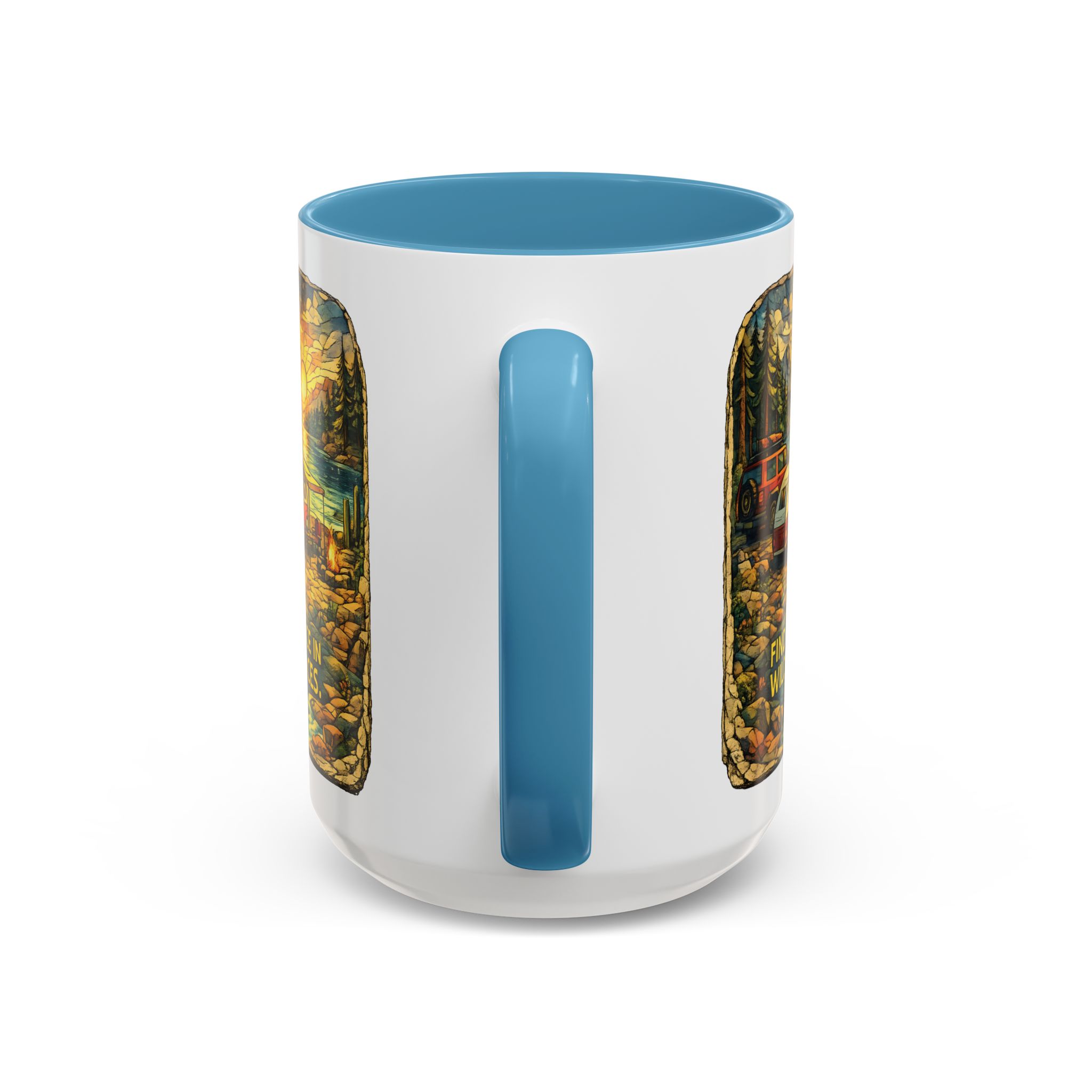 Accent Coffee Mug (11, 15oz) — "Find Peace In Wild Places" Design Cubic-Line
