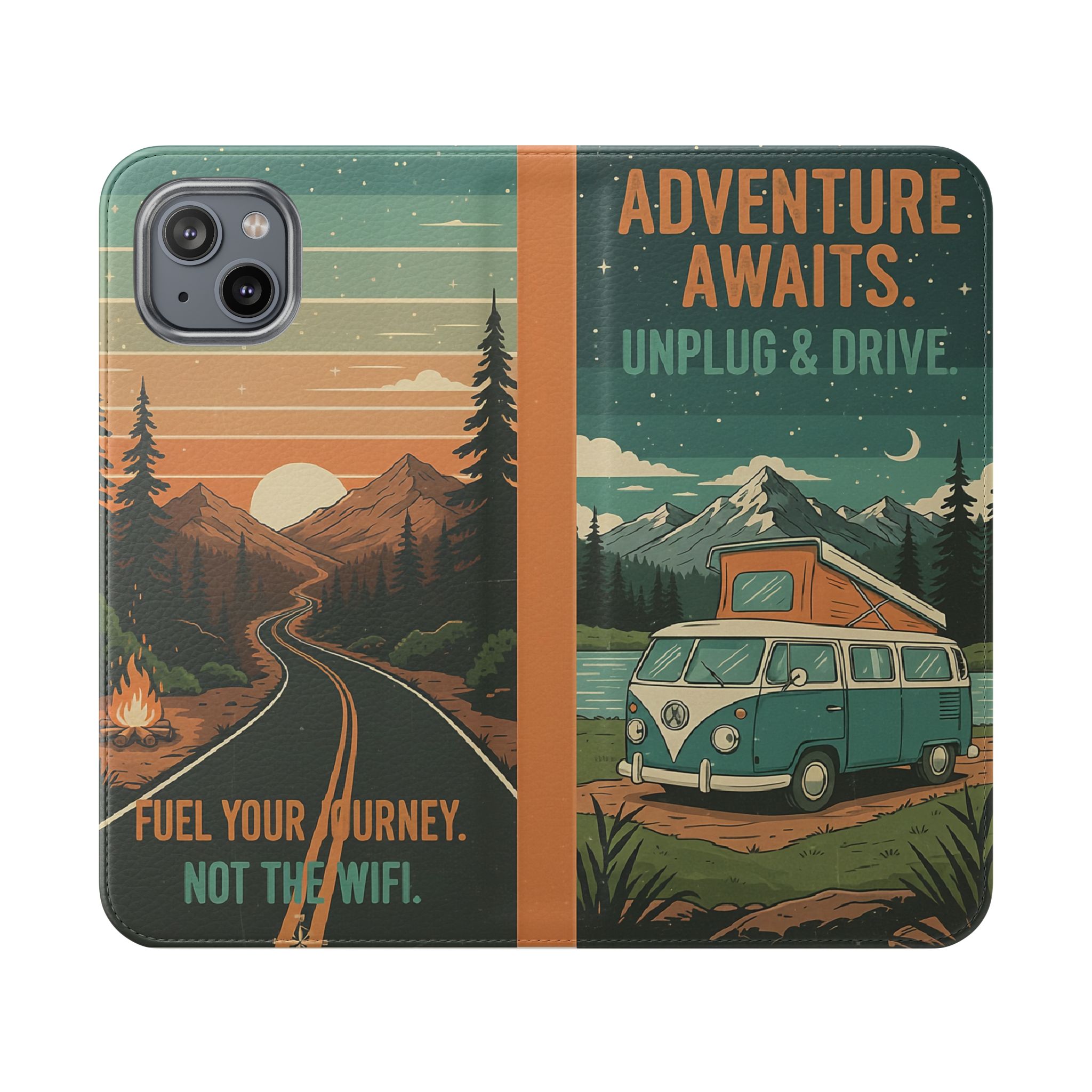 Flip Phone Case — "Adventure Awaits Unplug & Drive" Wallet Case