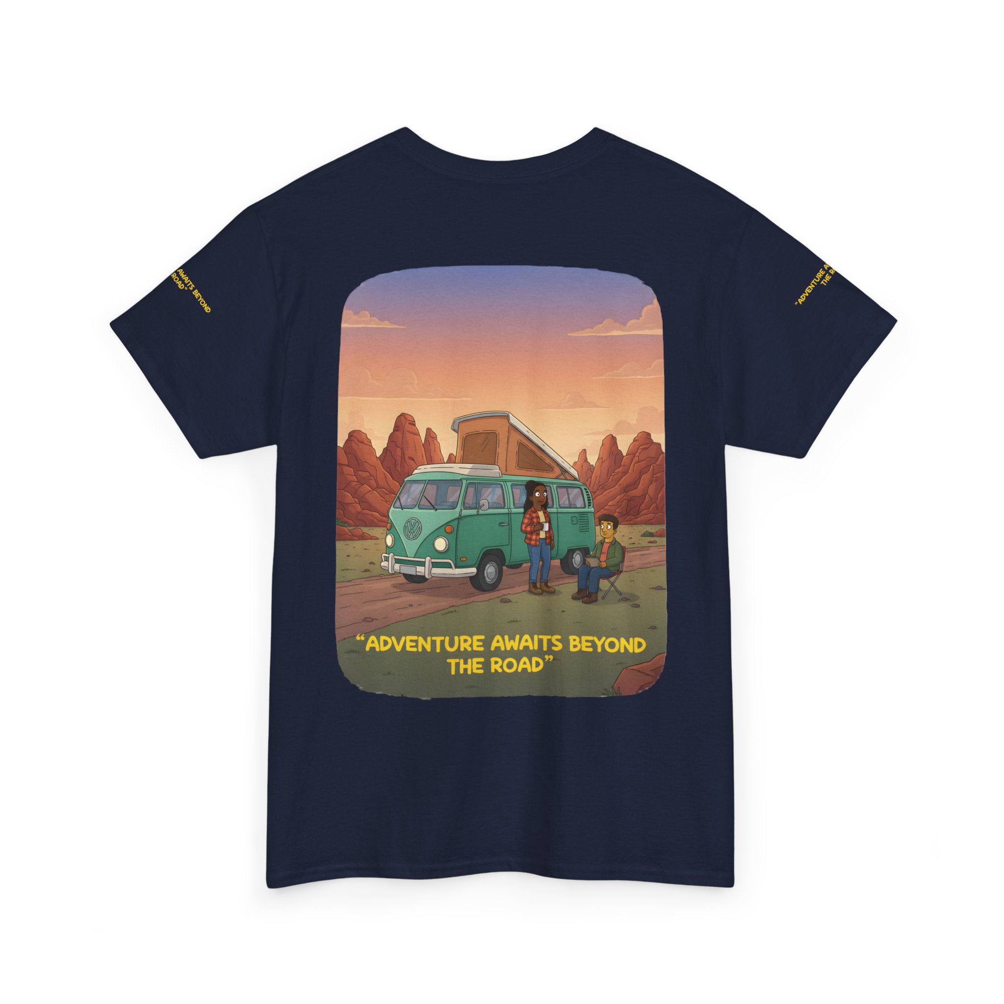 Unisex Heavy Cotton Tee — "Adventure Awaits Beyond The Road" Design Sitcom-Line