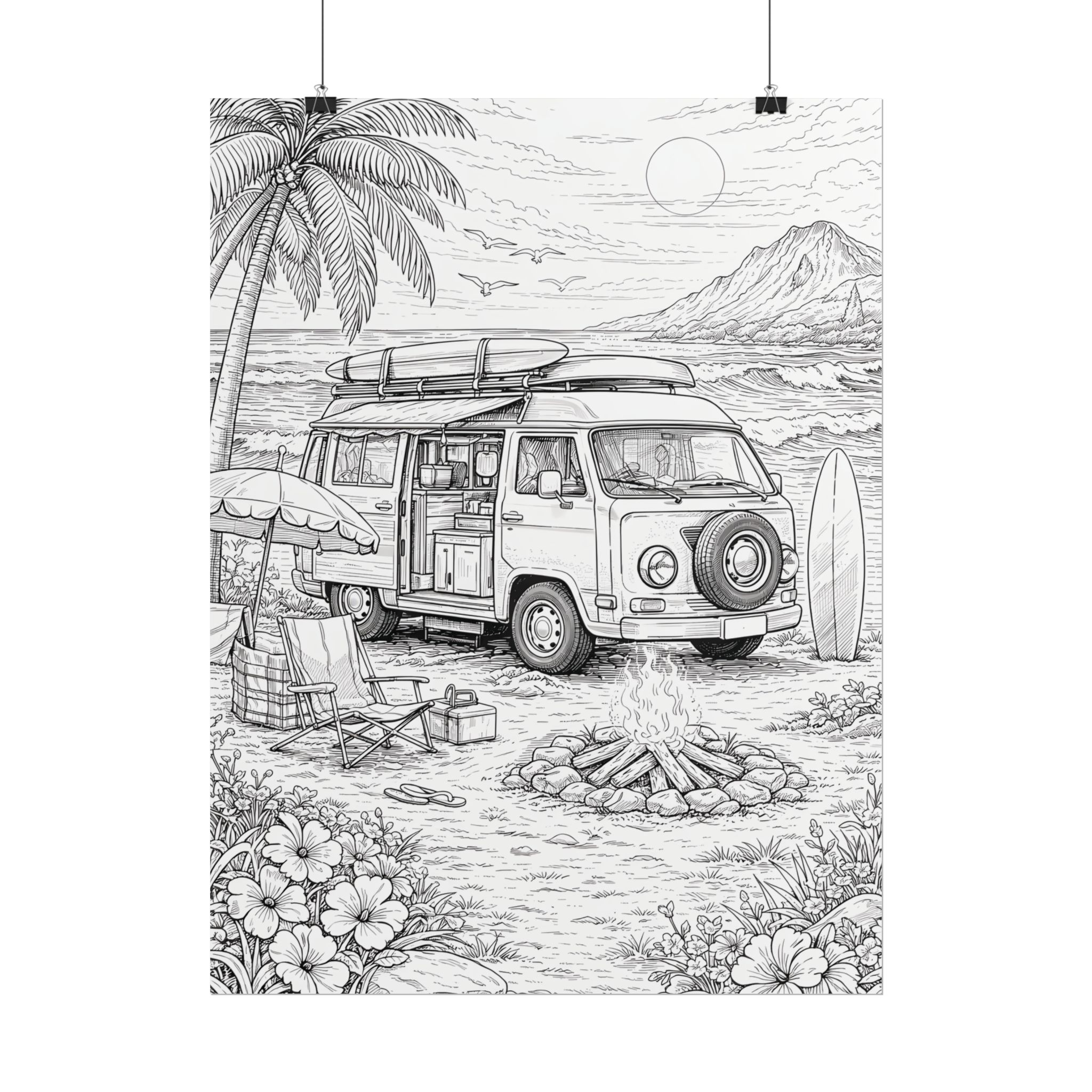 Campervan Poster — Vintage RV Camping Landscape Wall Art