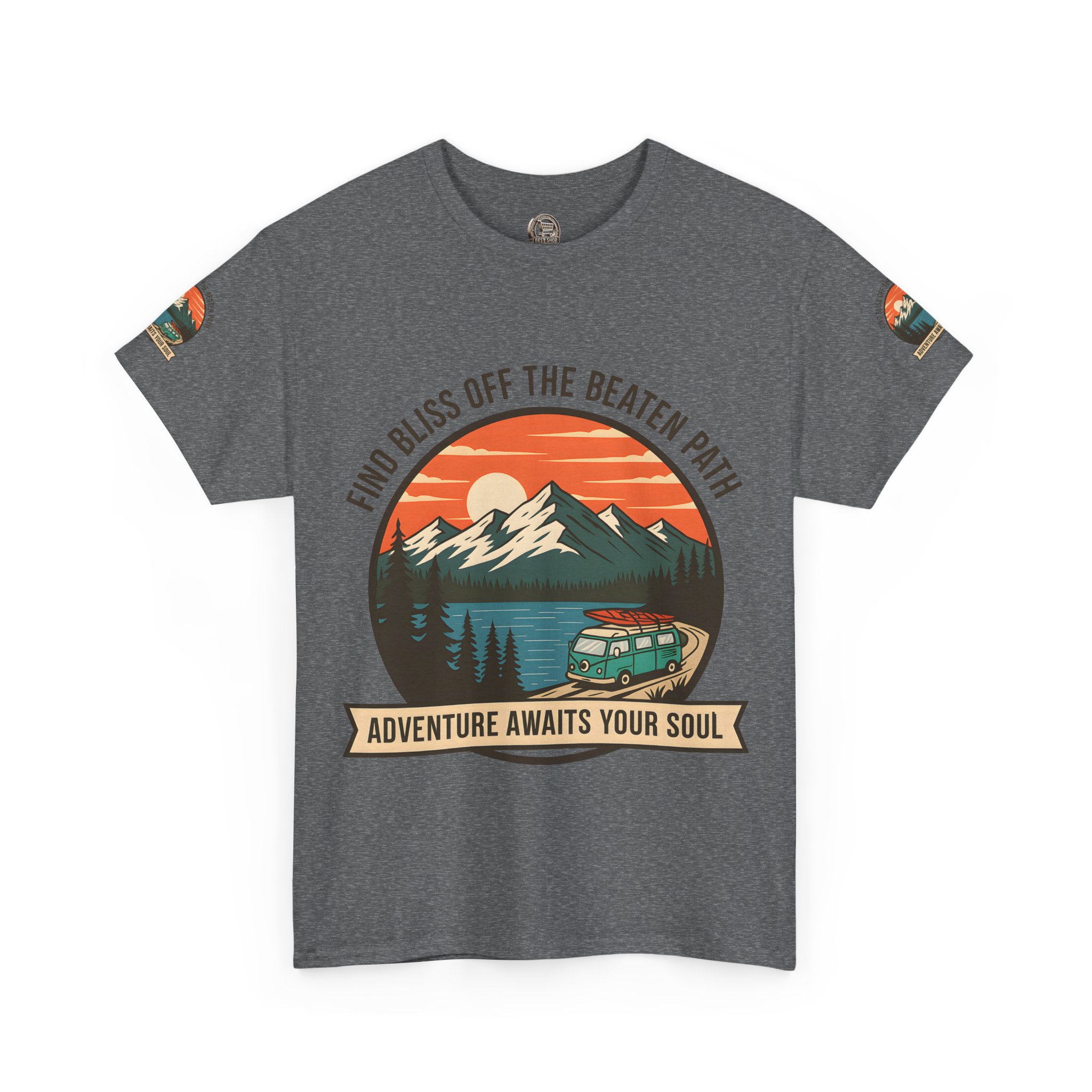 Unisex Heavy Cotton Tee — "Find Bliss Off the Beaten Path" Mountain & Camper T‑Shirt