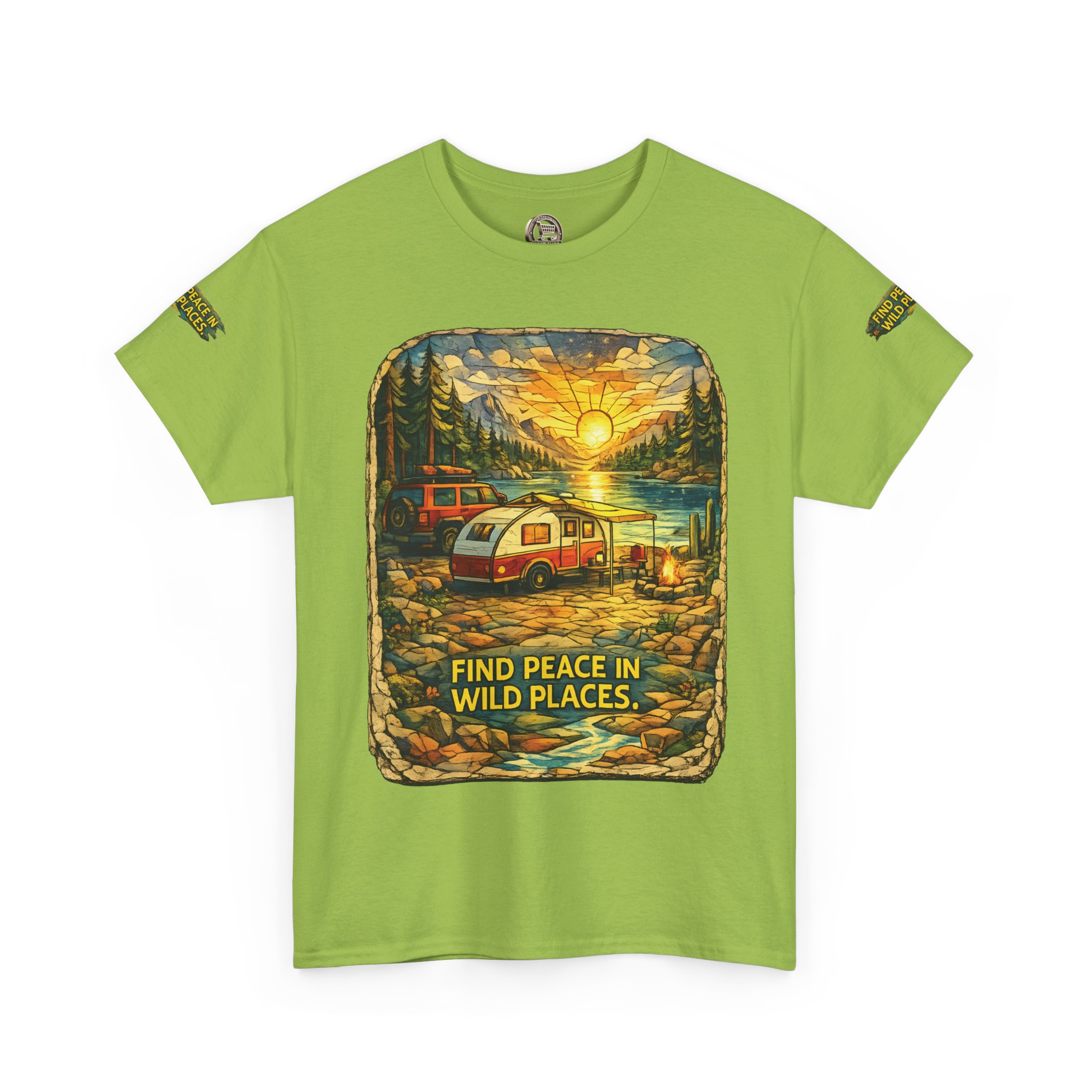 Unisex Heavy Cotton Tee — "Find Peace In Wild Places" Design Cubic-Line