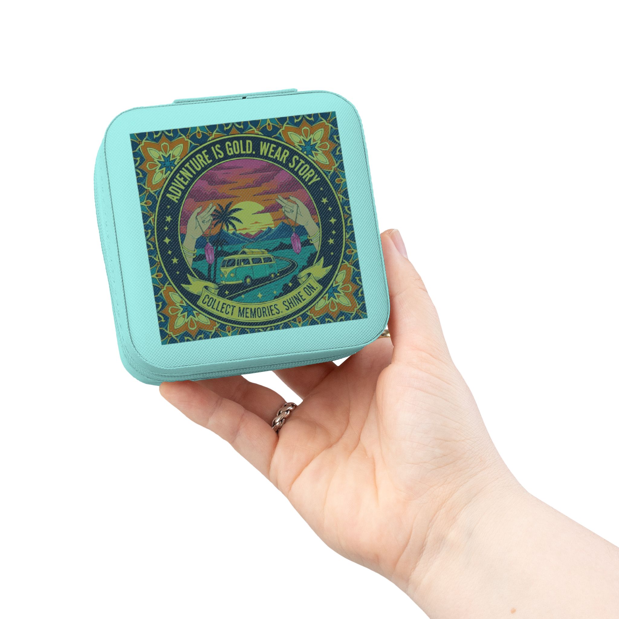 Retro Sunset Jewelry Travel Case — Compact Organizer for Rings, Earrings & Necklaces