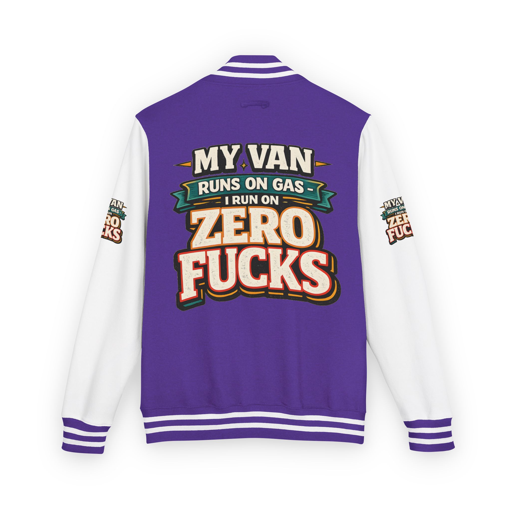 Unisex Heavyweight Letterman Jacket — "My Van Runs On Gas" Design F**K-Line