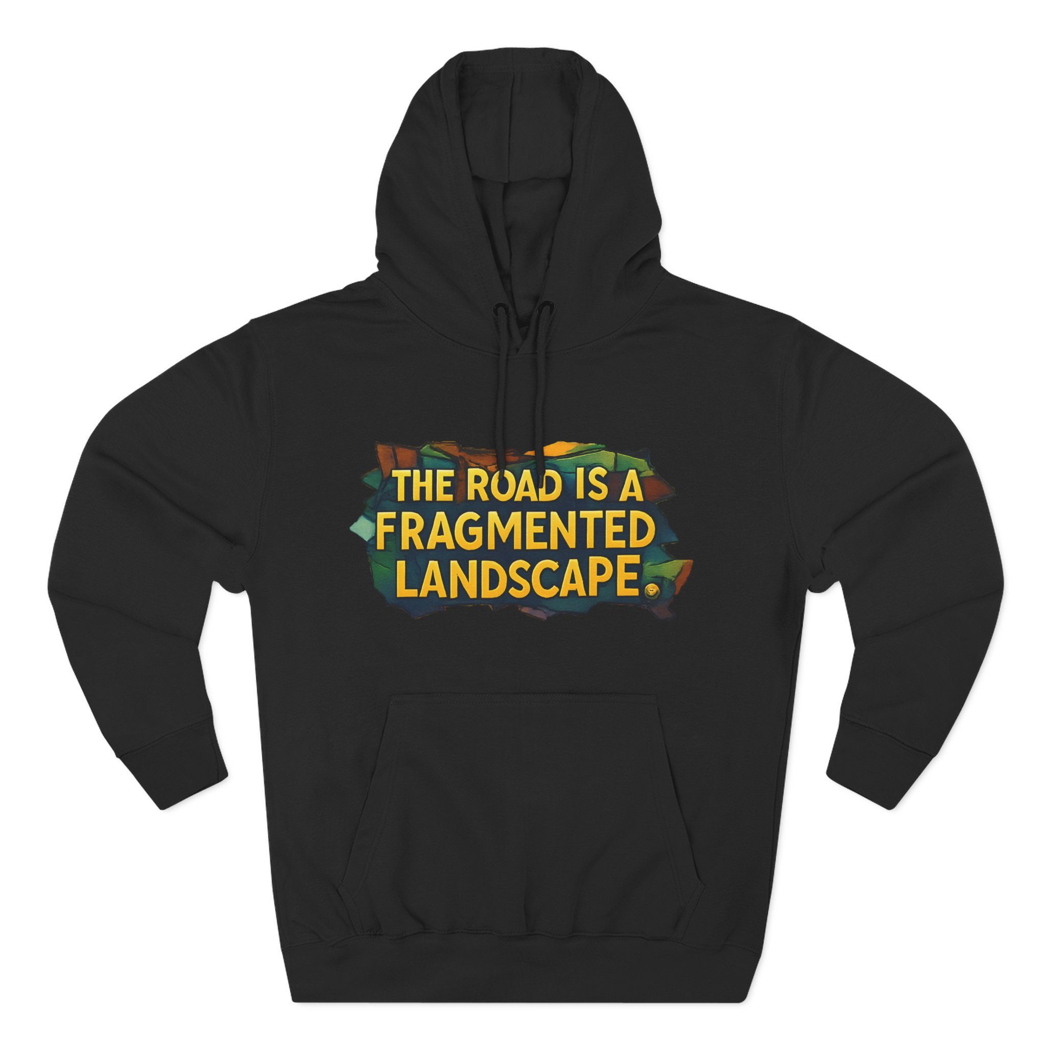 Three-Panel Fleece Hoodie - "The Road Is A Fragmented Landscape" Design Cubic-Line