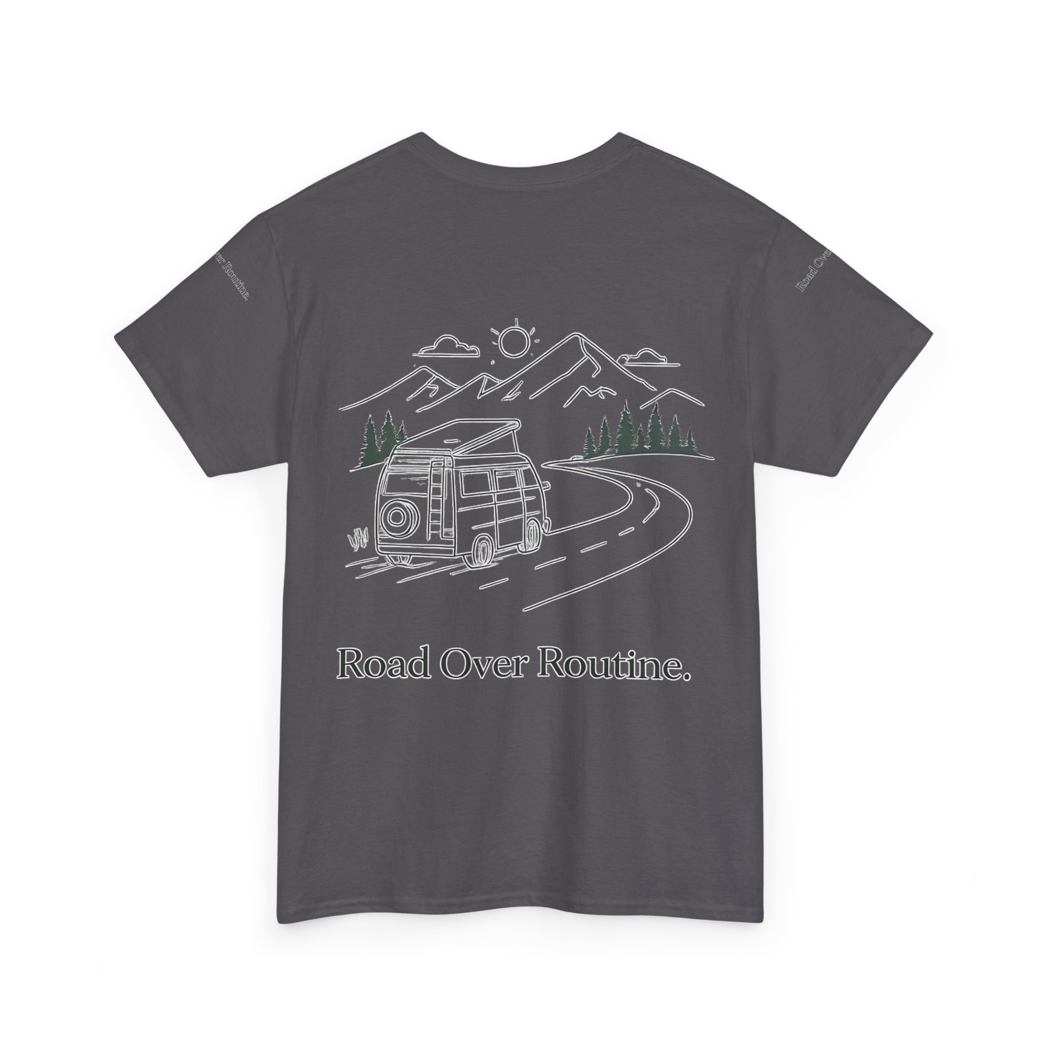 Unisex Heavy Cotton Tee — "Road Over Routine" Design Minimal-Line