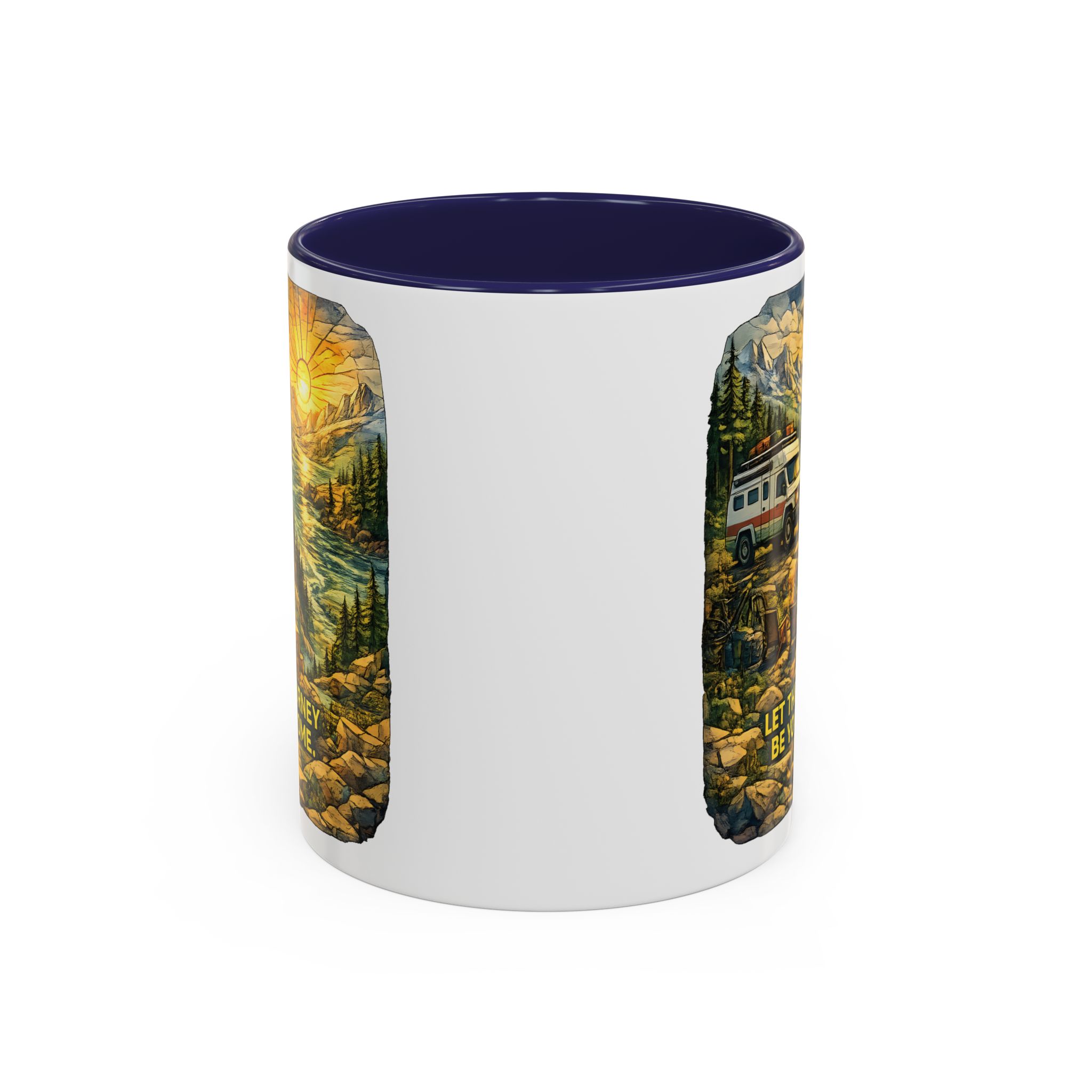 Accent Coffee Mug (11, 15oz) — "Let The Journey Be Your Home" Design Cubic-Line