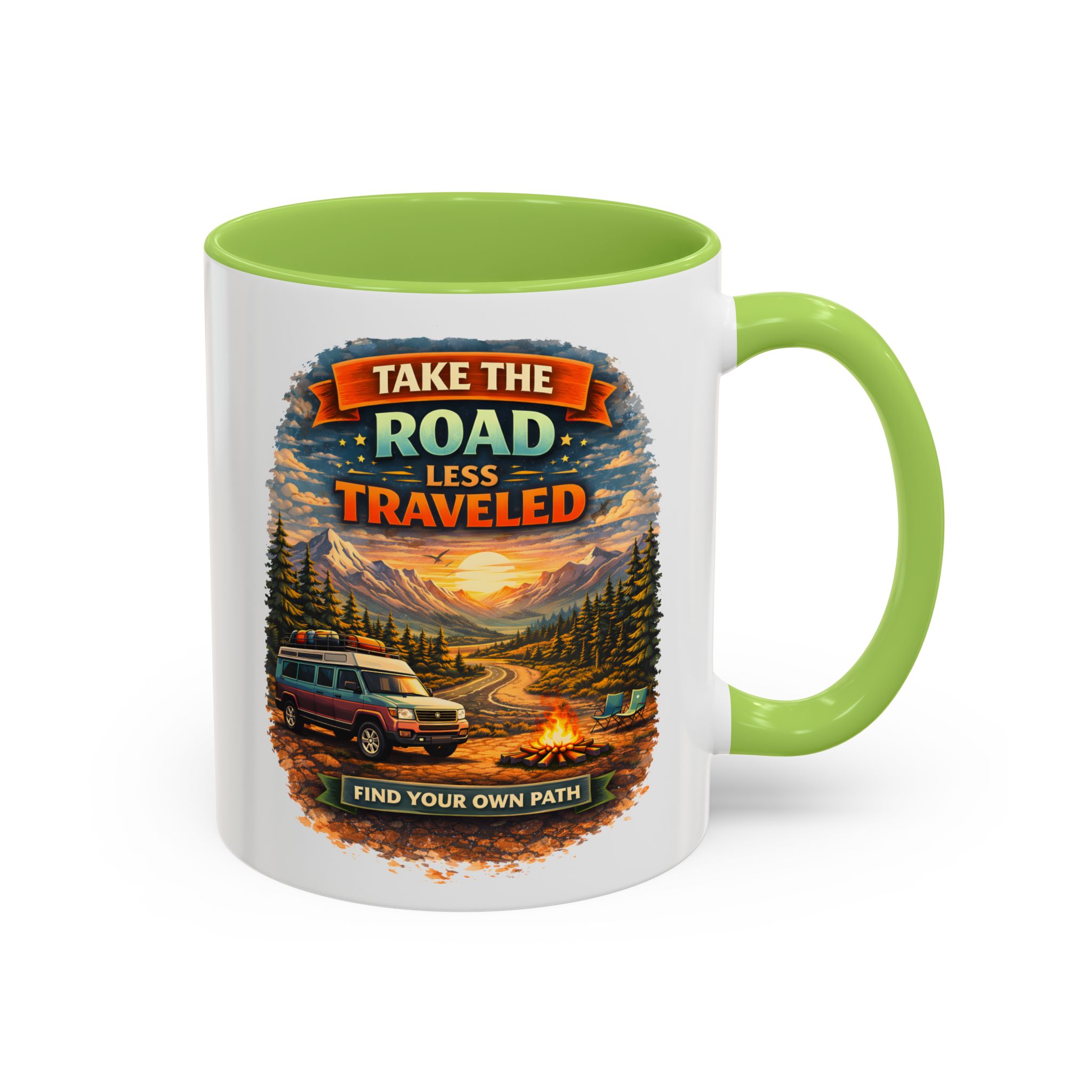 13527613777718890956_2048.jpeg Accent Coffee Mug (11, 15oz) — "Take The Road Less Traveled" Design Scenic-Line