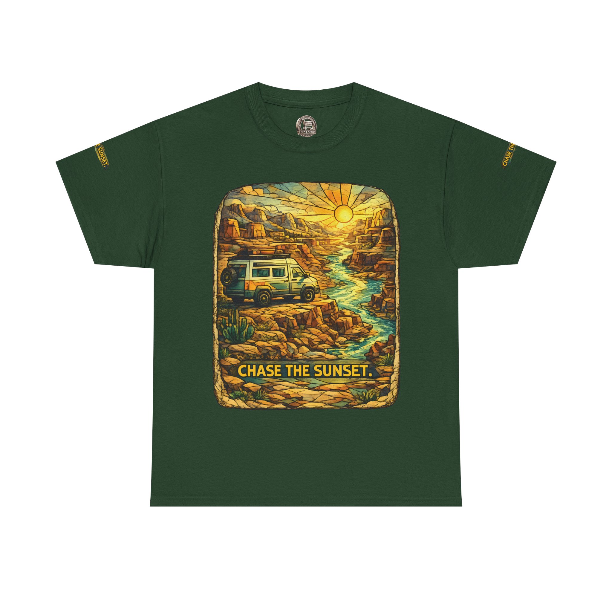 13529222066178824696_2048.jpeg Unisex Heavy Cotton Tee — "Chase The Sunset" Design Cubic-Line
