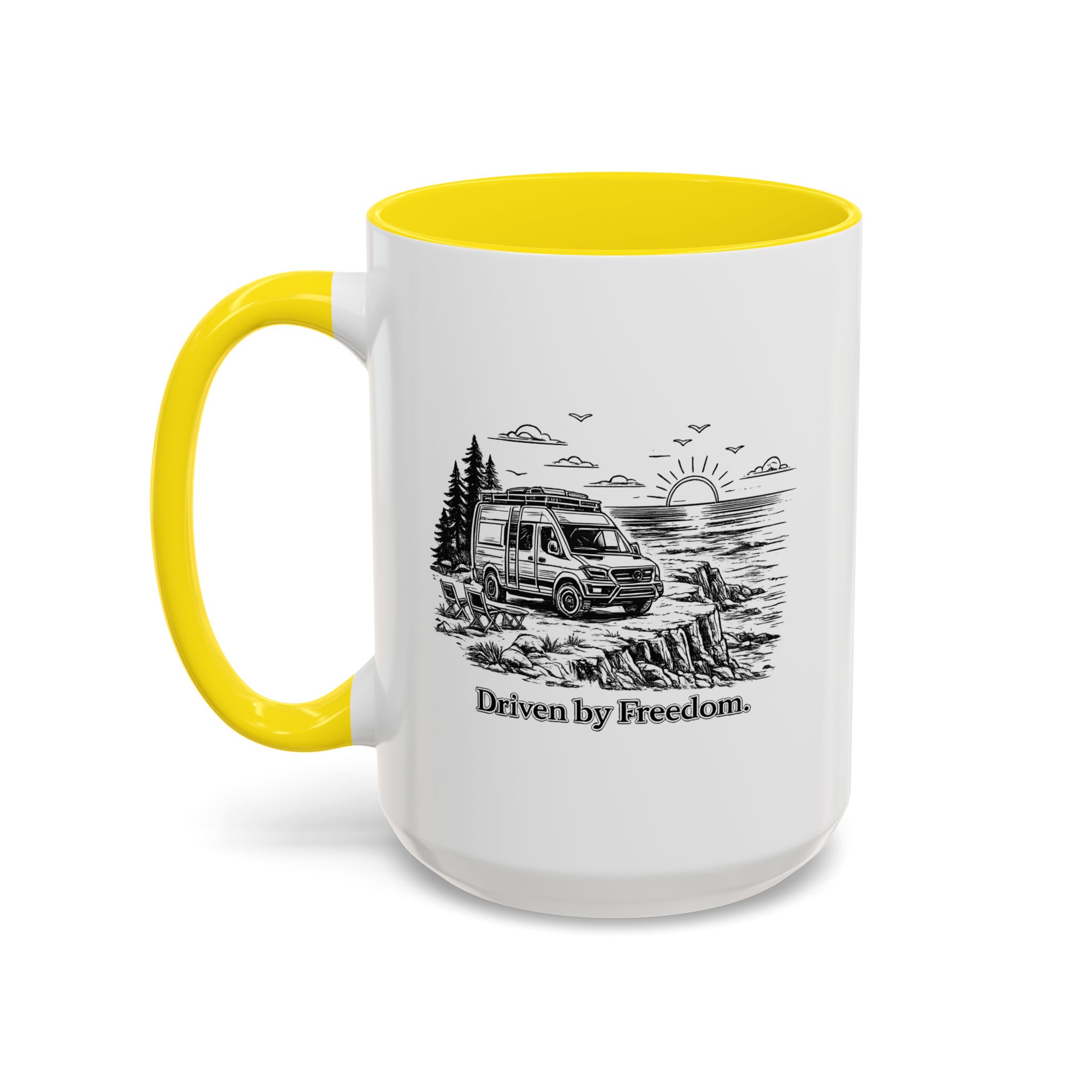Accent Coffee Mug (11, 15oz) — "Driven By Freedom" Design Minimal-Line