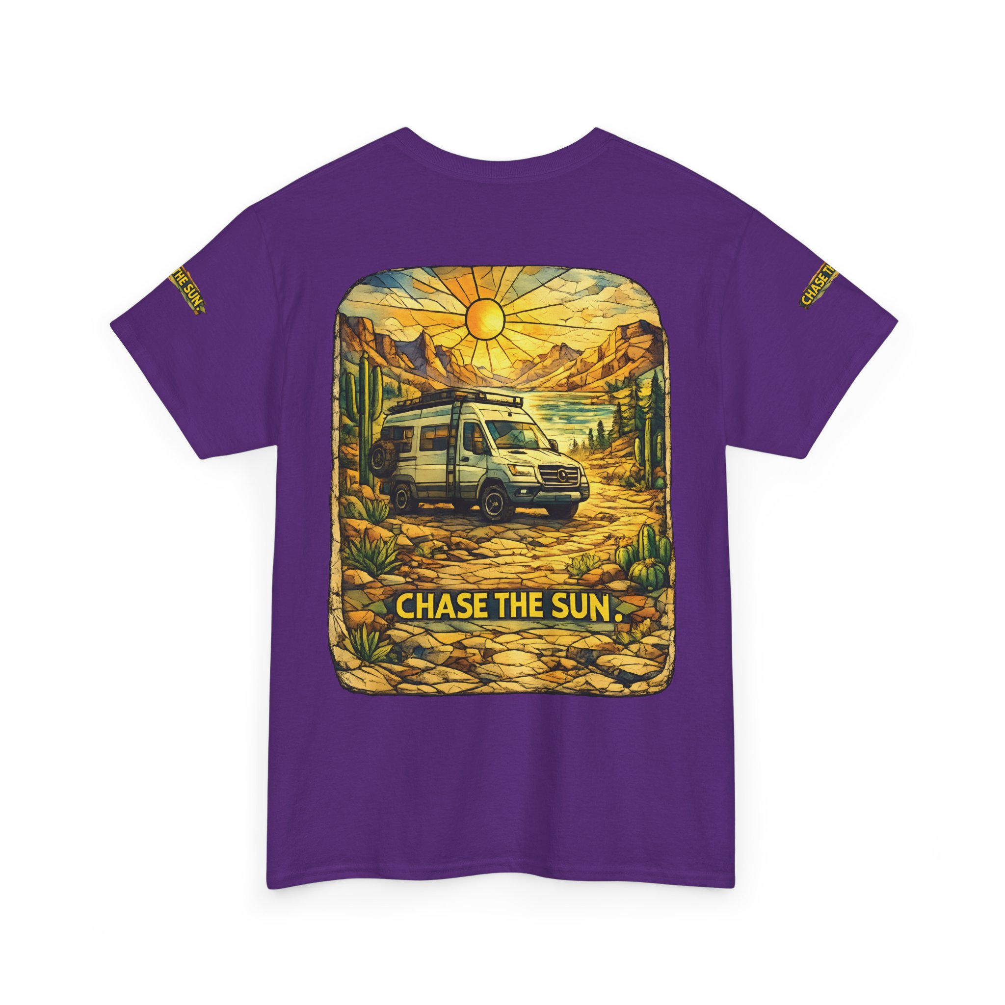 Unisex Heavy Cotton Tee — "Chase The Sun" Design Cubic-Line