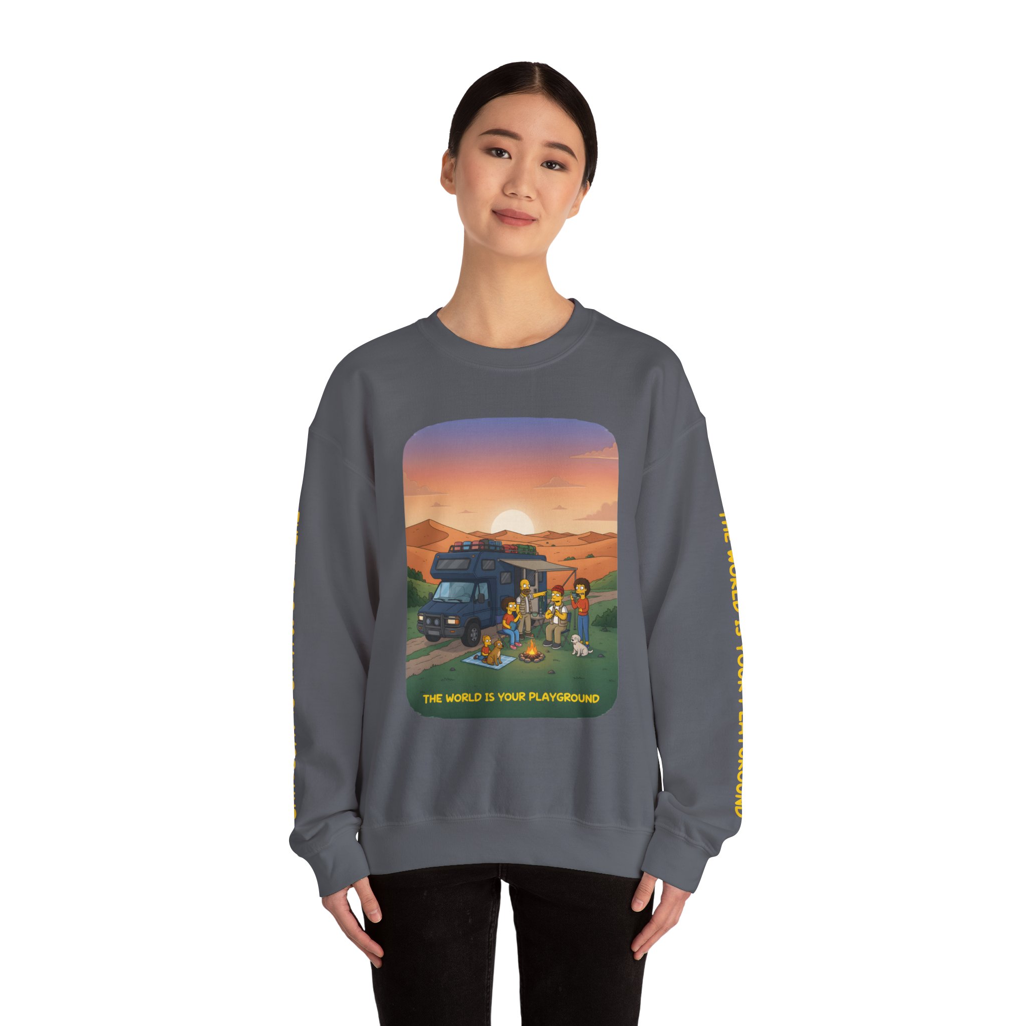 Unisex Heavy Blend™ Crewneck Sweatshirt — "The World Is Your playground" Design Sitcom-Line