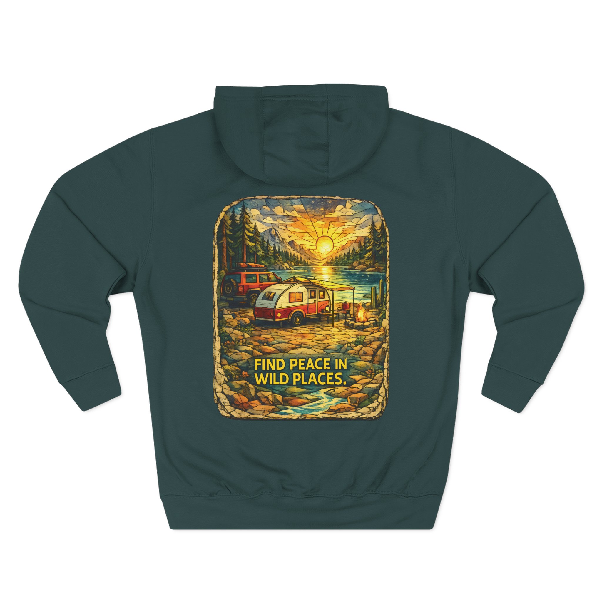 Three-Panel Fleece Hoodie - "Find Peace In Wild Places" Design Cubic-Line