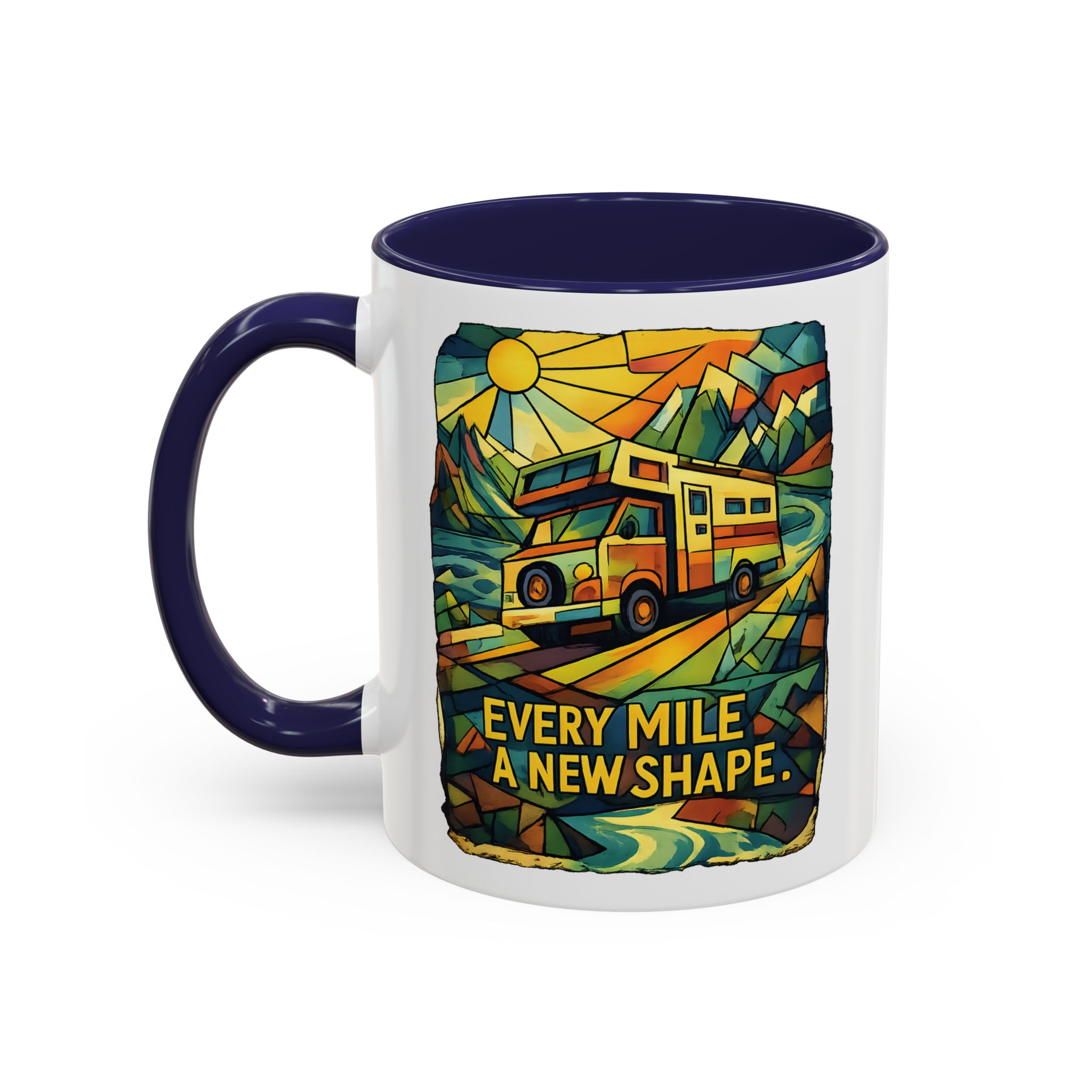 13538896121497861877_2048.jpeg Accent Coffee Mug (11, 15oz) — "Every Mile A New Shape" Design Cubic-Line