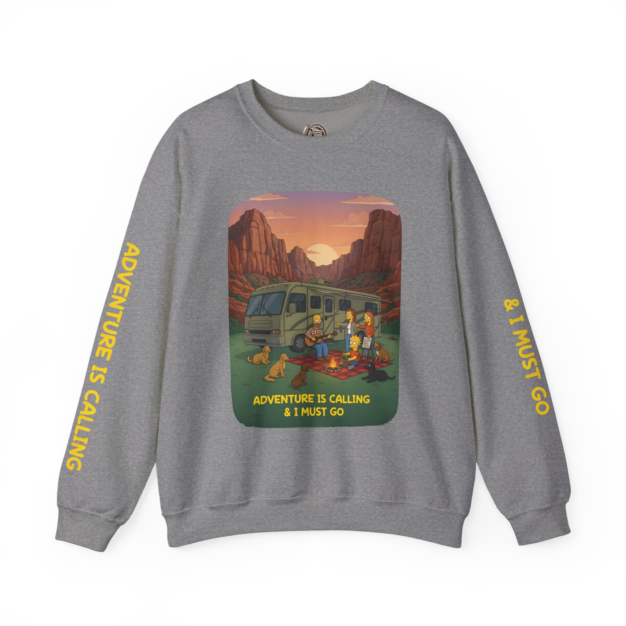 Unisex Heavy Blend™ Crewneck Sweatshirt — "Adventure Is Calling-I Must Go" Design Sitcom-Line