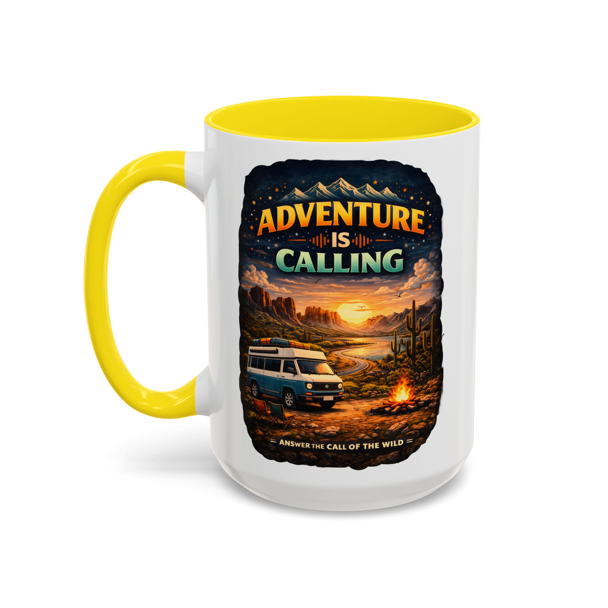 Accent Coffee Mug (11, 15oz) — "Adventure Is Calling" Design Scenic-Line