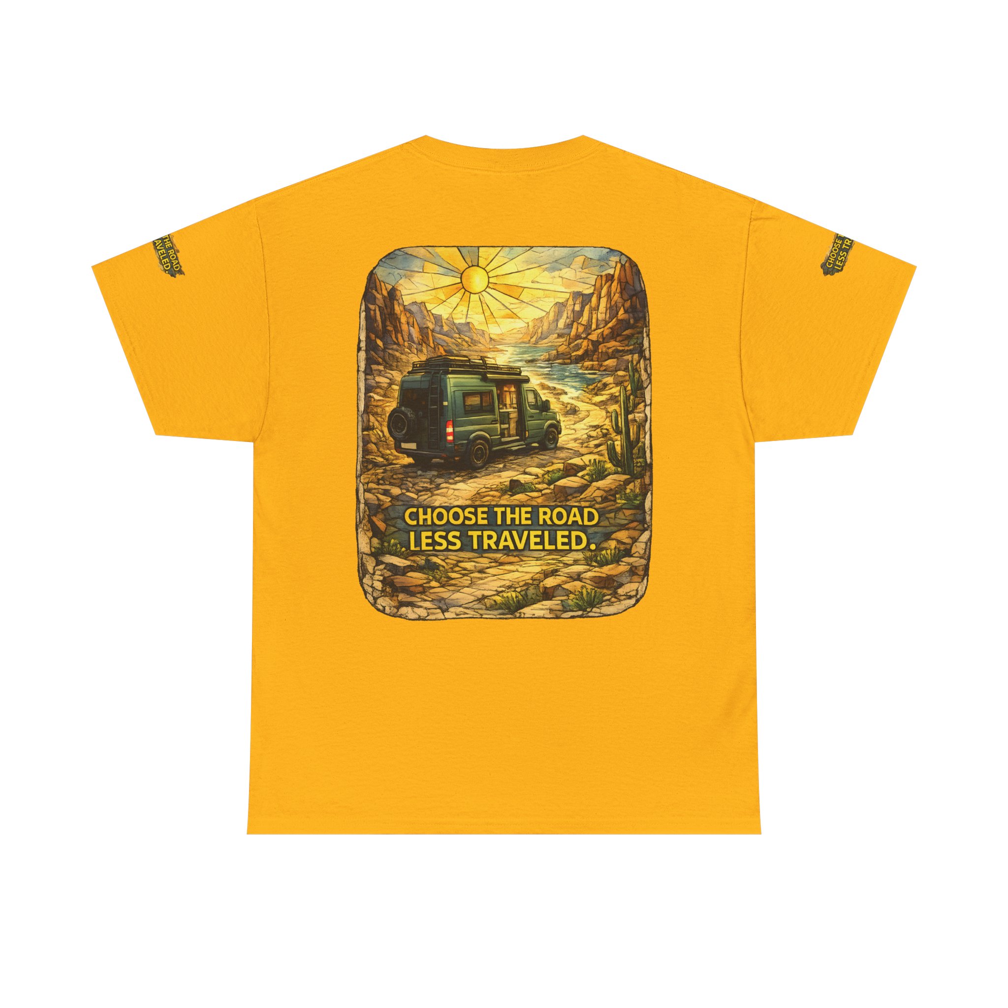 Unisex Heavy Cotton Tee — "Choose The Road Less Traveled" Design Cubic-Line