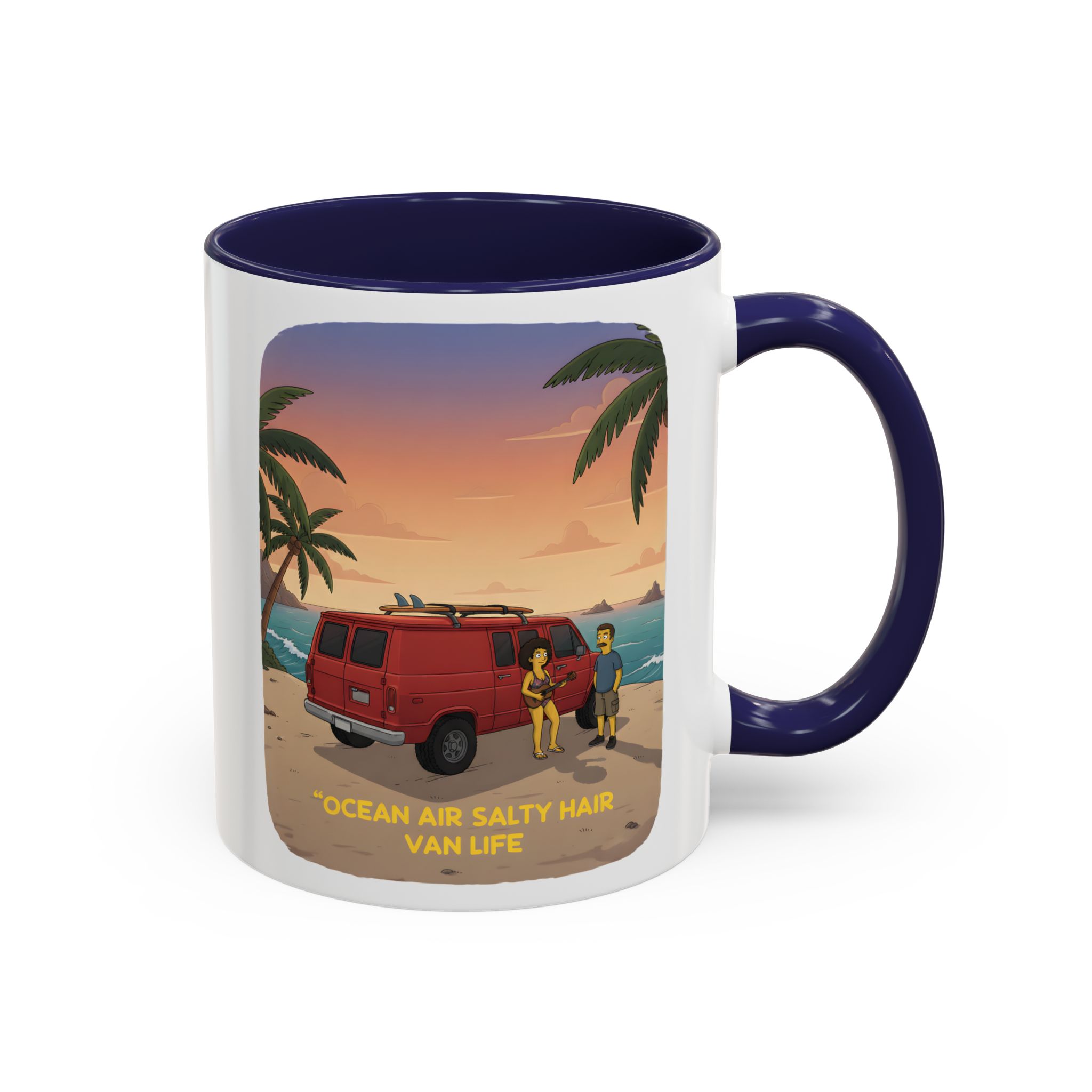 Accent Coffee Mug (11, 15oz) — "Ocean Air Salty Hair Van Life" Design Sitcom-Line
