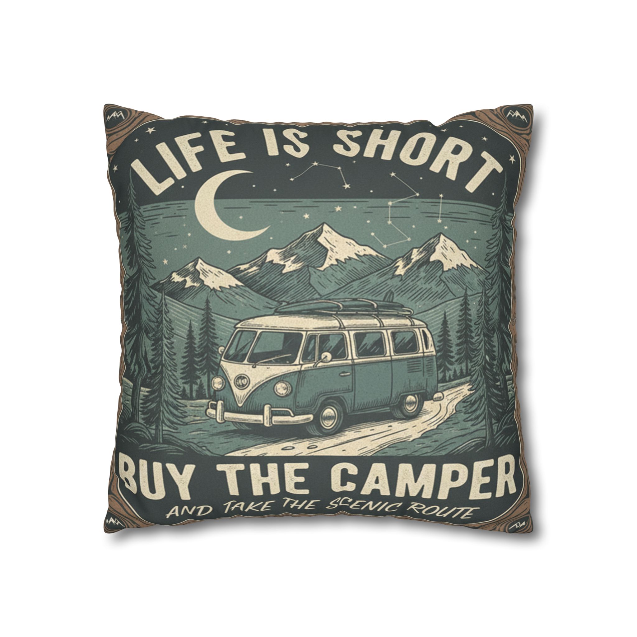 Pillowcase — "Life is short buy the camper and take the scenic route" Faux Suede Travel Throw Pillow Cover