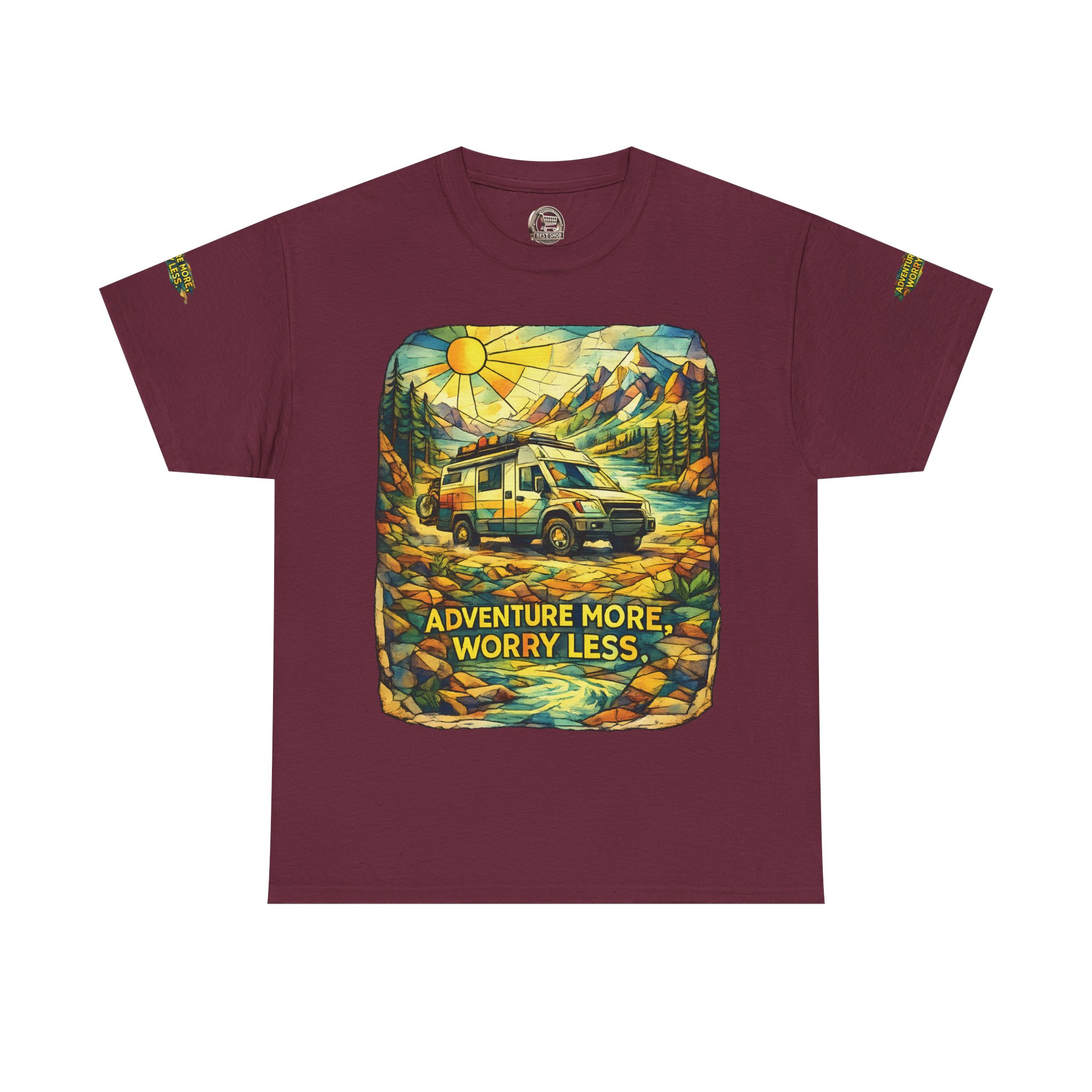 13550532177904804271_2048.jpeg Unisex Heavy Cotton Tee — "Adventure More Worry Less" Design Cubic-Line